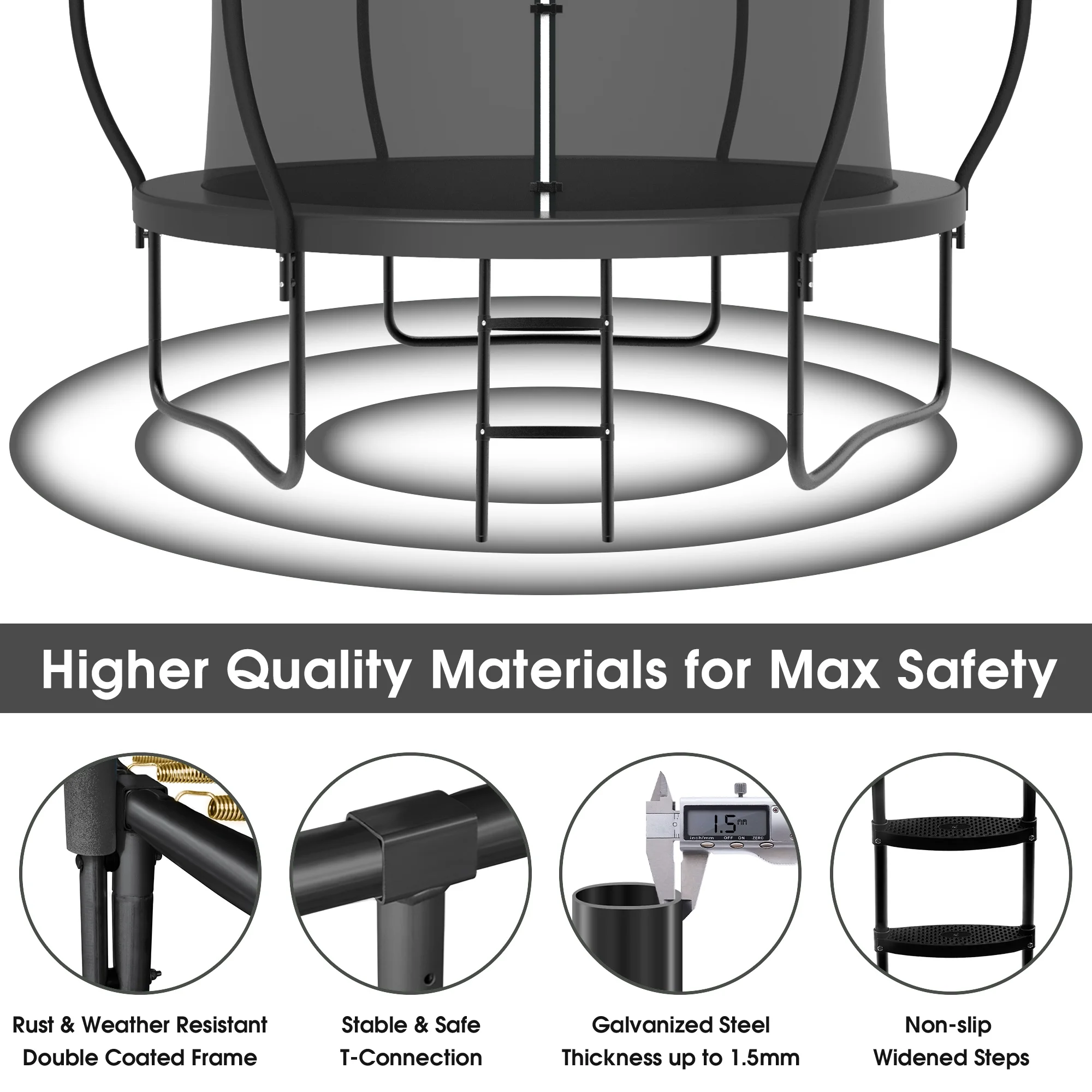 YORIN Trampoline for 2-3 Kids, 8FT 10FT Trampoline for Adults with Enclosure Net, Basketball Hoop, Ladder, 800LBS Outdoor Recreational Trampoline with Light, Sprinkler, Socks, Heavy Duty Trampoline - Womvr