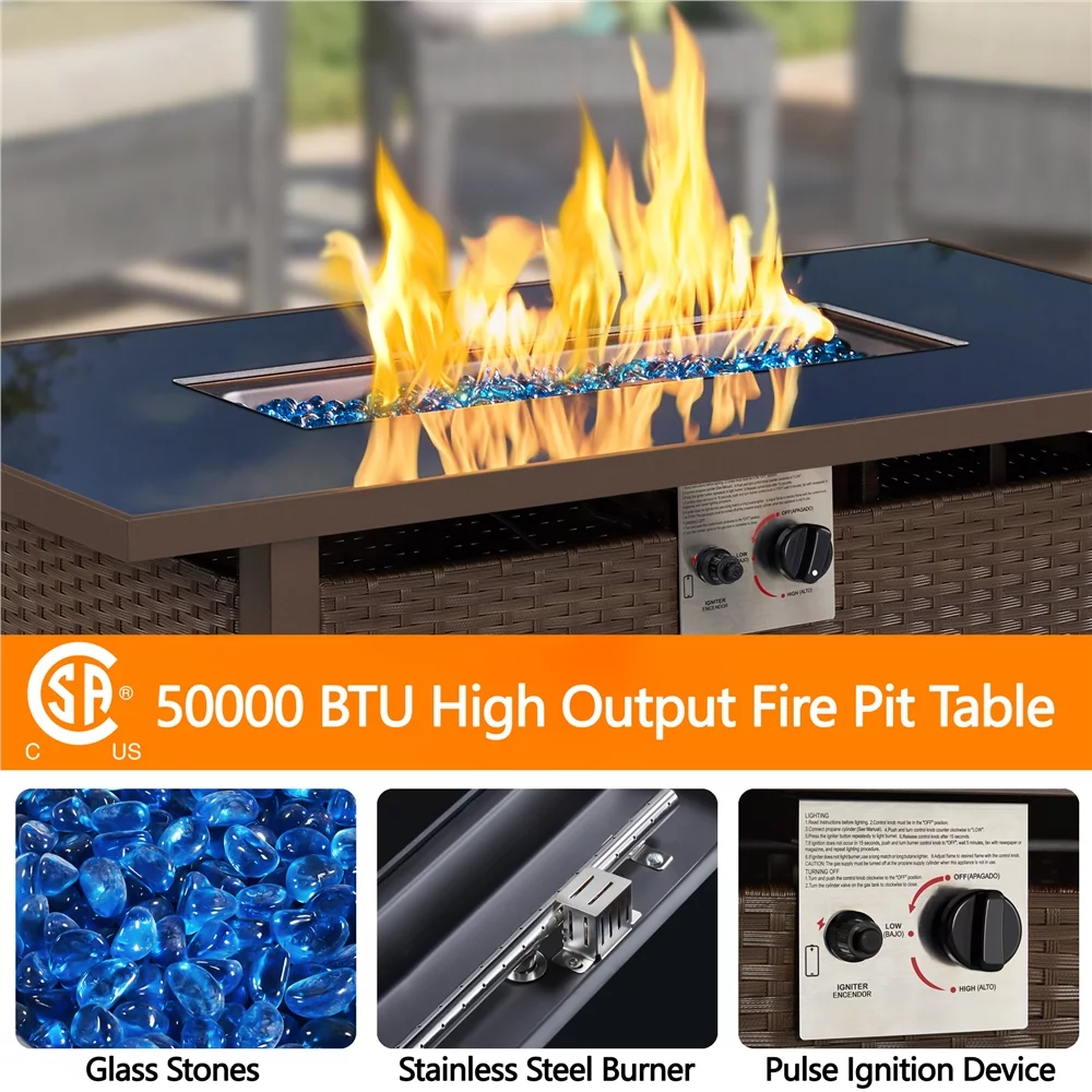 Topeakmart 43'' Propane Fire Pit Table with Tempered Glass Tabletop 50,000 BTU, Black - Womvr