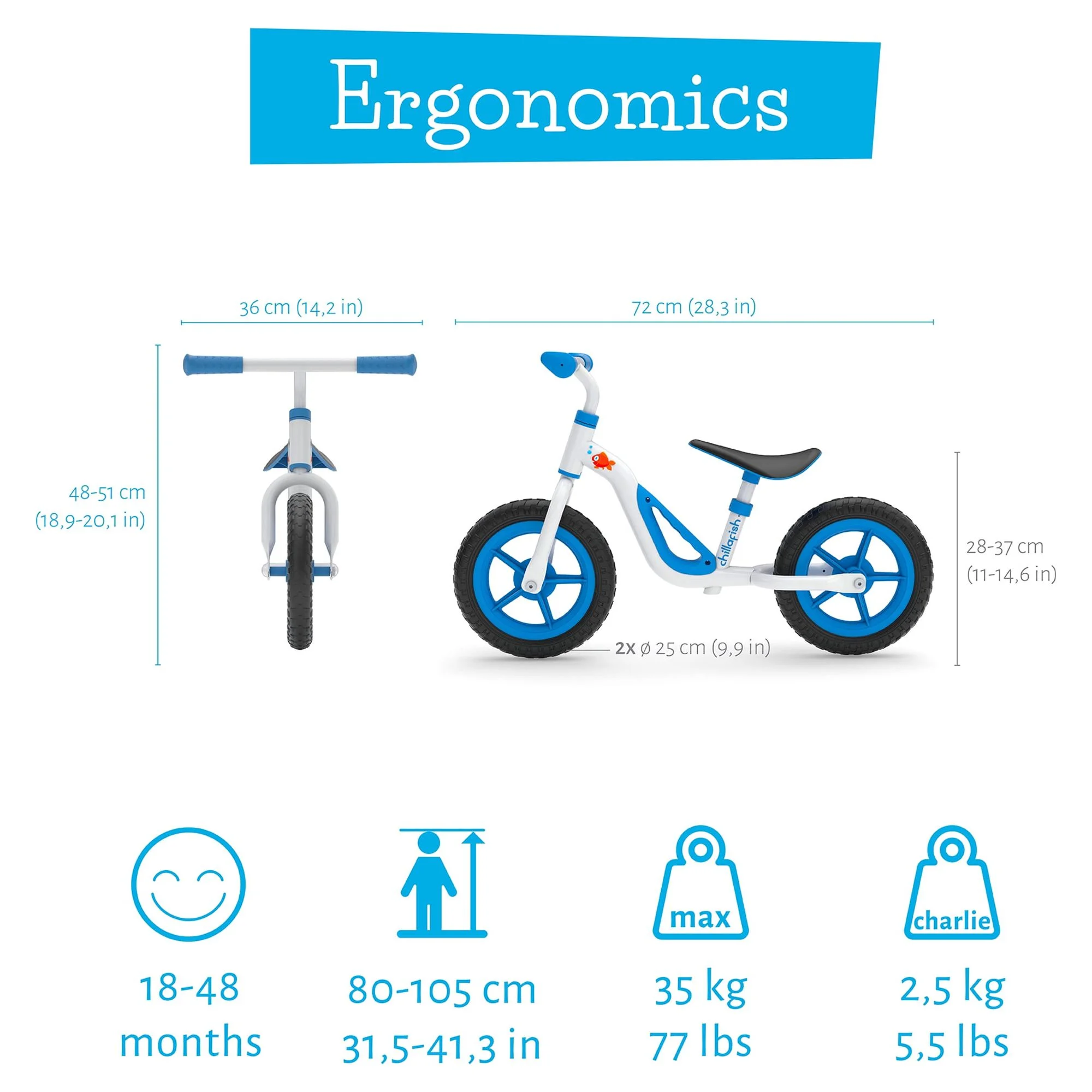 Chillafish Charlie lightweight toddler balance bike with carry handle, adjustable seat and handlebar, puncture-proof 10-inch wheels, for kids 18-48 months, Red - Womvr