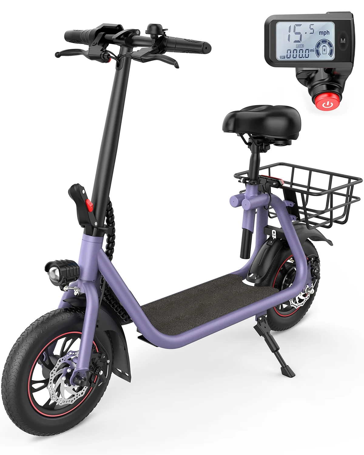 URBANMAX C1 Electric Scooter with Seat, 450W Powerful Motor up to 22 Miles Range, Folding Electric Scooter for Adult Max Speed 15.5Mph, Electric Scooter-Blackfor Commuting with Basket - Womvr