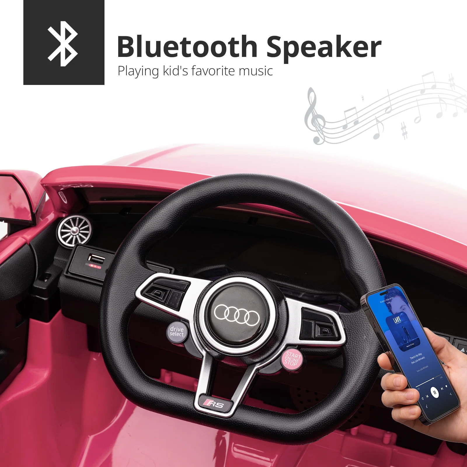 Hikiddo Electric Ride on Car for Kids, Licensed Audi 12V 7Ah Kids Ride-on Toy for Toddlers 2-5 Girl with Remote, Bluetooth - Pink - Womvr