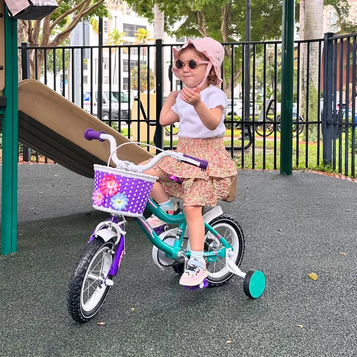 SUNLOVERR Mystic Purple Girls Bike for Toddlers and Kids Ages 3-5 Years Old, 12 Inch Kids Bike with Training Wheels & Basket, Boy Bicycle with Handbrake. - Womvr