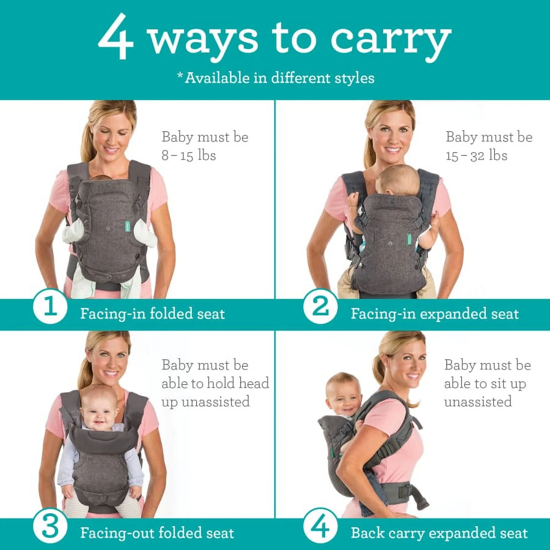Infantino Nature & Nurture Convertible Baby Carrier, 4-Position, 8-32lbs, 0-9 Months, Sandy Tan - Womvr