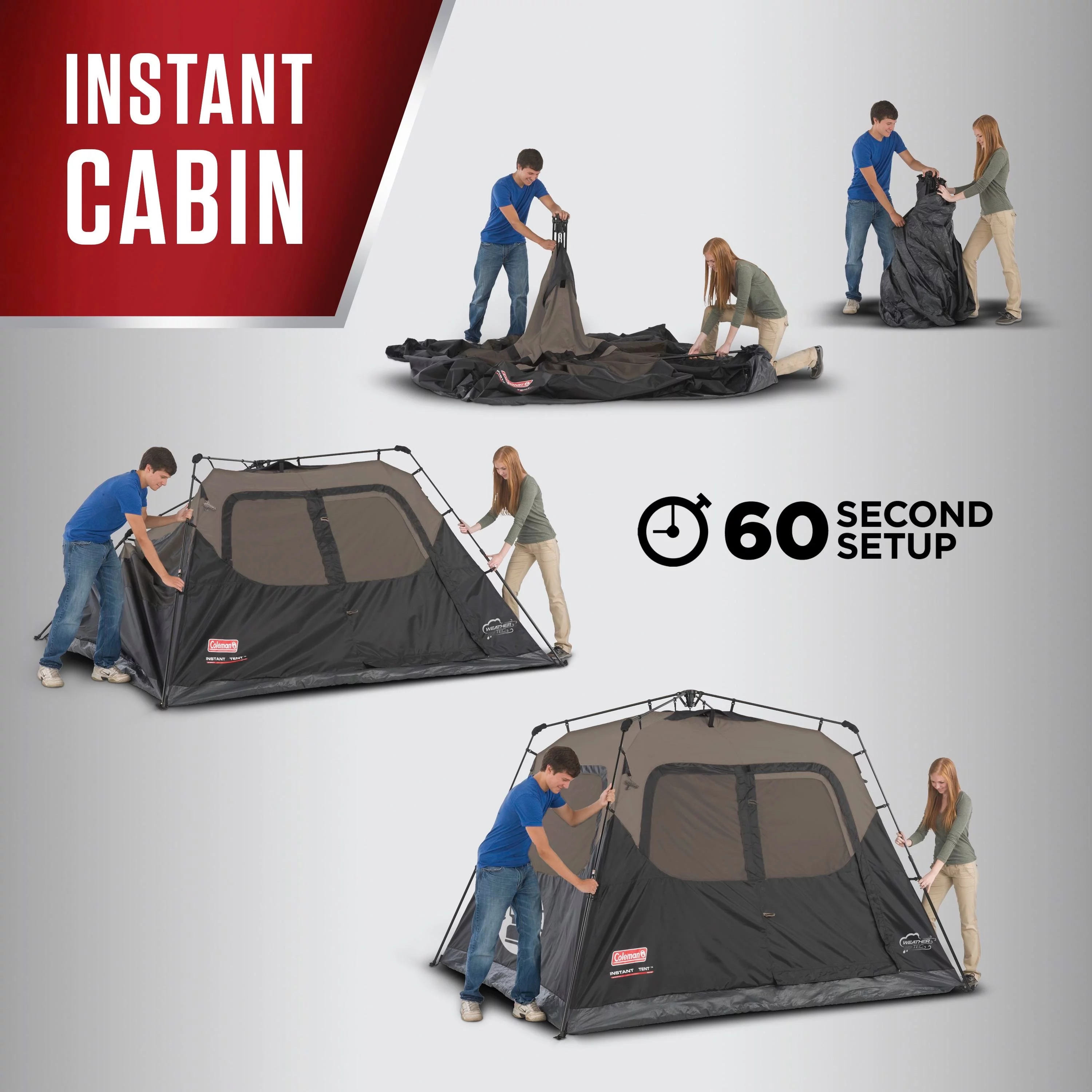 Coleman 6-Person Cabin Camping Tent with Instant Setup, 1 Room, Gray - Womvr