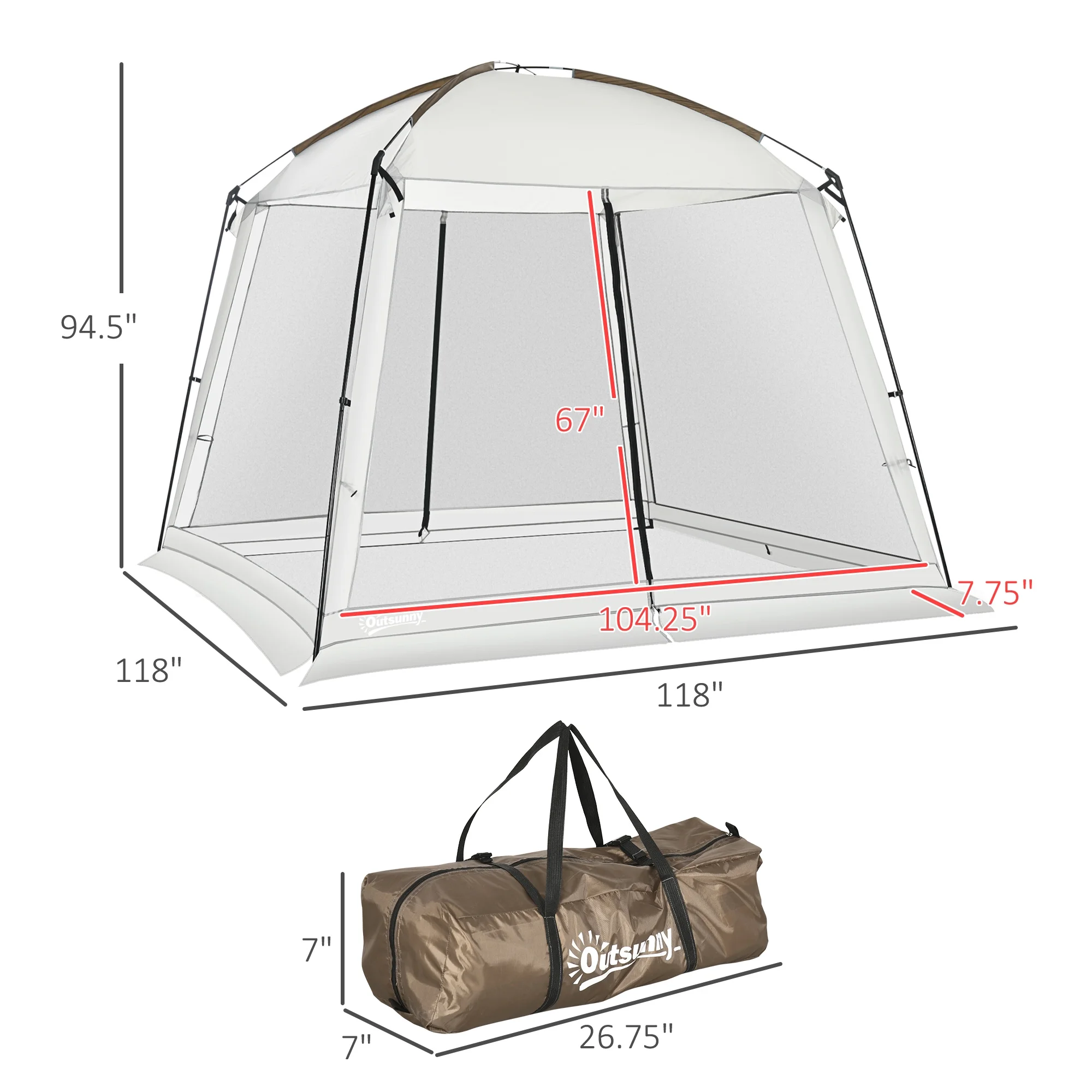 Outsunny Screen Tent, 10' x 10' Screen House Room with UV50+ Protection - Womvr