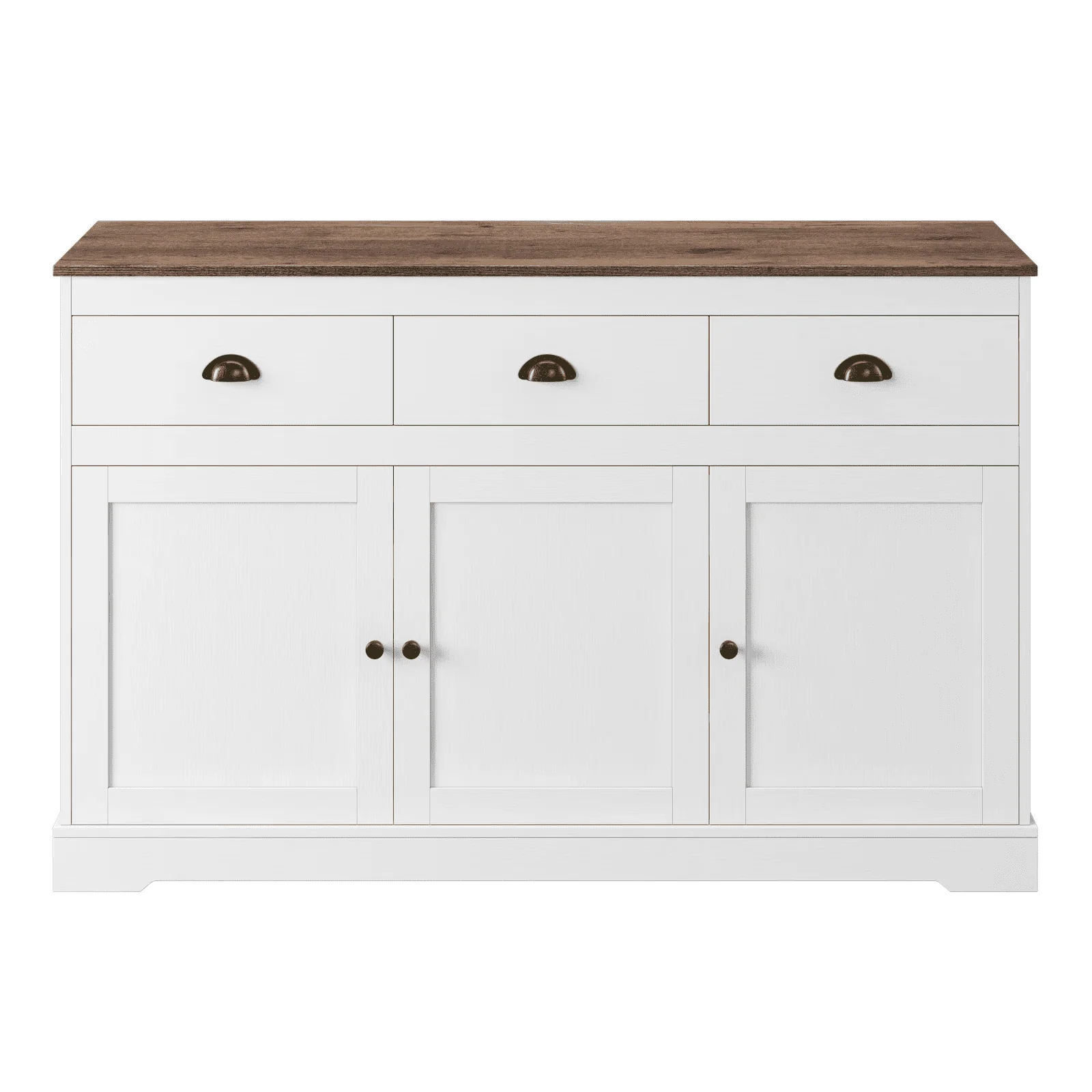 Homfa Sideboard Storage Cabinet with 3 Drawers & 3 Doors, 53.54'' Wide Buffet Cabinet for Dining Room, White - Womvr