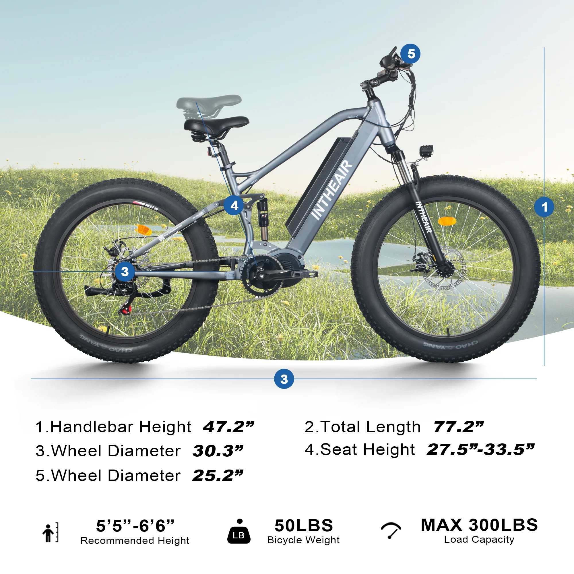 Z9 Model 26'' Fat Tire Electric Bike Commute Electric Bike for Adults Removable Battery 7 Speeds 750W Bafang Mid Motor Ebike Gray - Womvr