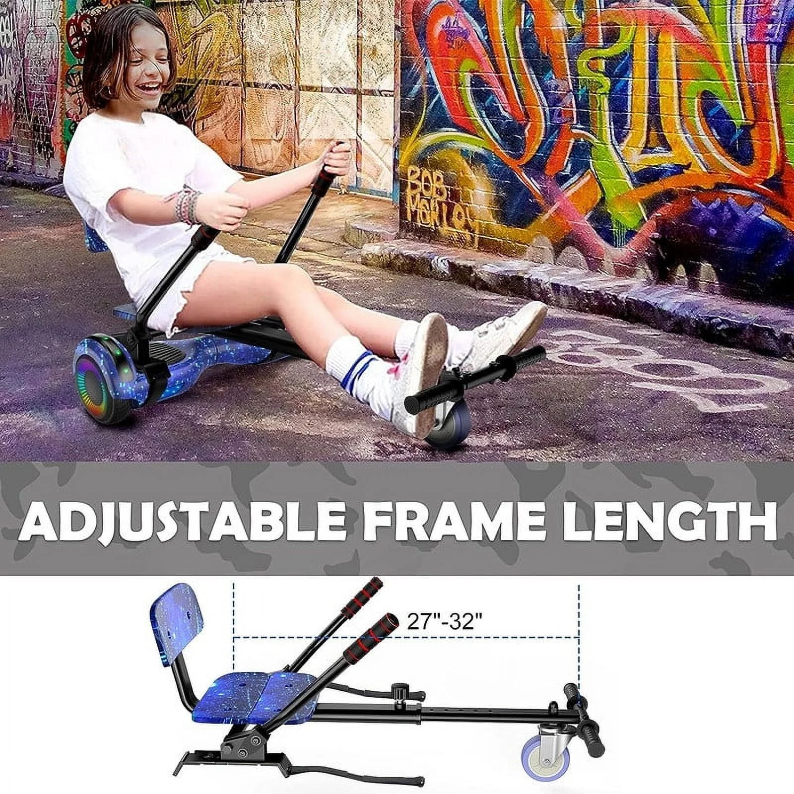 SISIGAD Hoverboard with Seat, 6.5 inch Hoverboard Go Kart Combo with Bluetooth Speaker & LED Lights for Kids Adults - Womvr