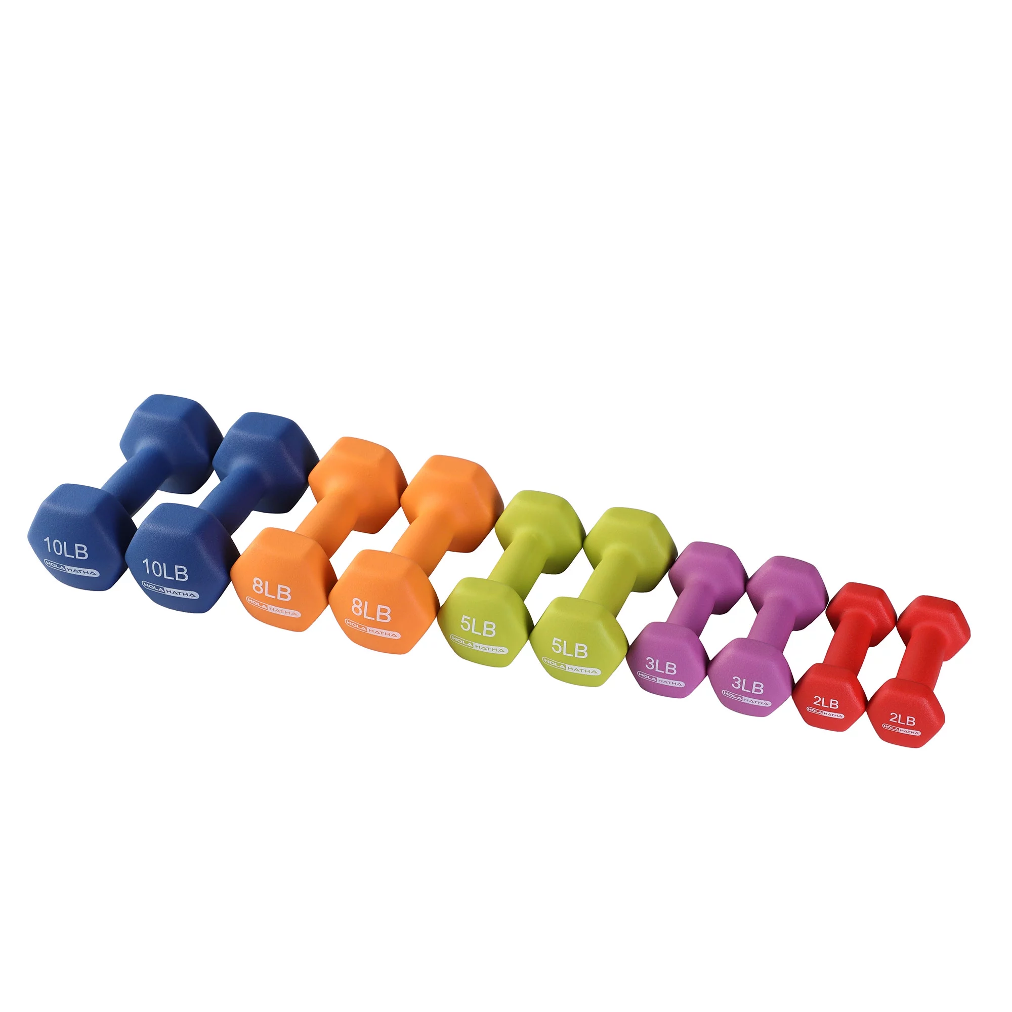 HolaHatha 3, 5, and 8 Pound Dumbbell Hand Weight Set with Storage Rack, Multi - Womvr