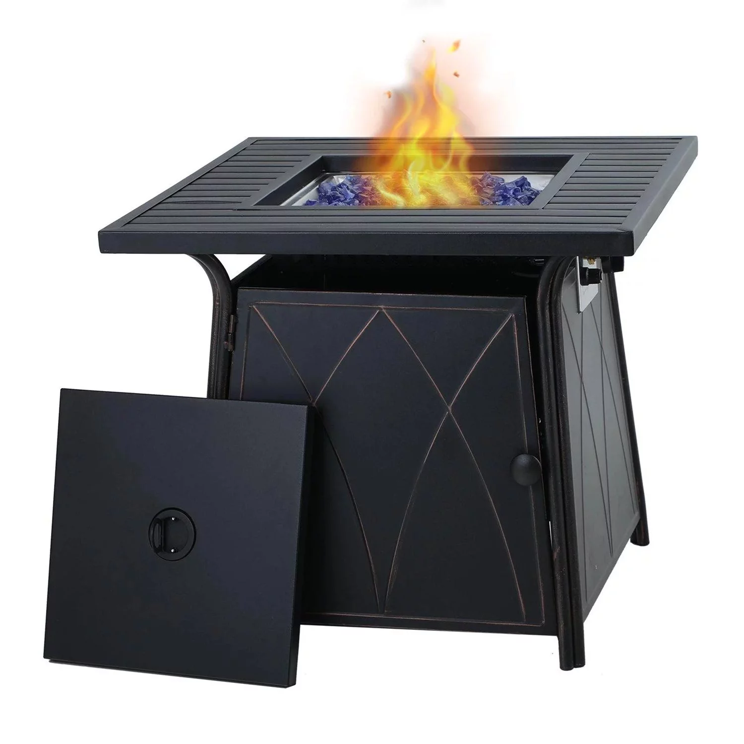 Sophia & William 28 inch Outdoor Gas Fire Pit Table with Lid 50,000 BTU - Womvr