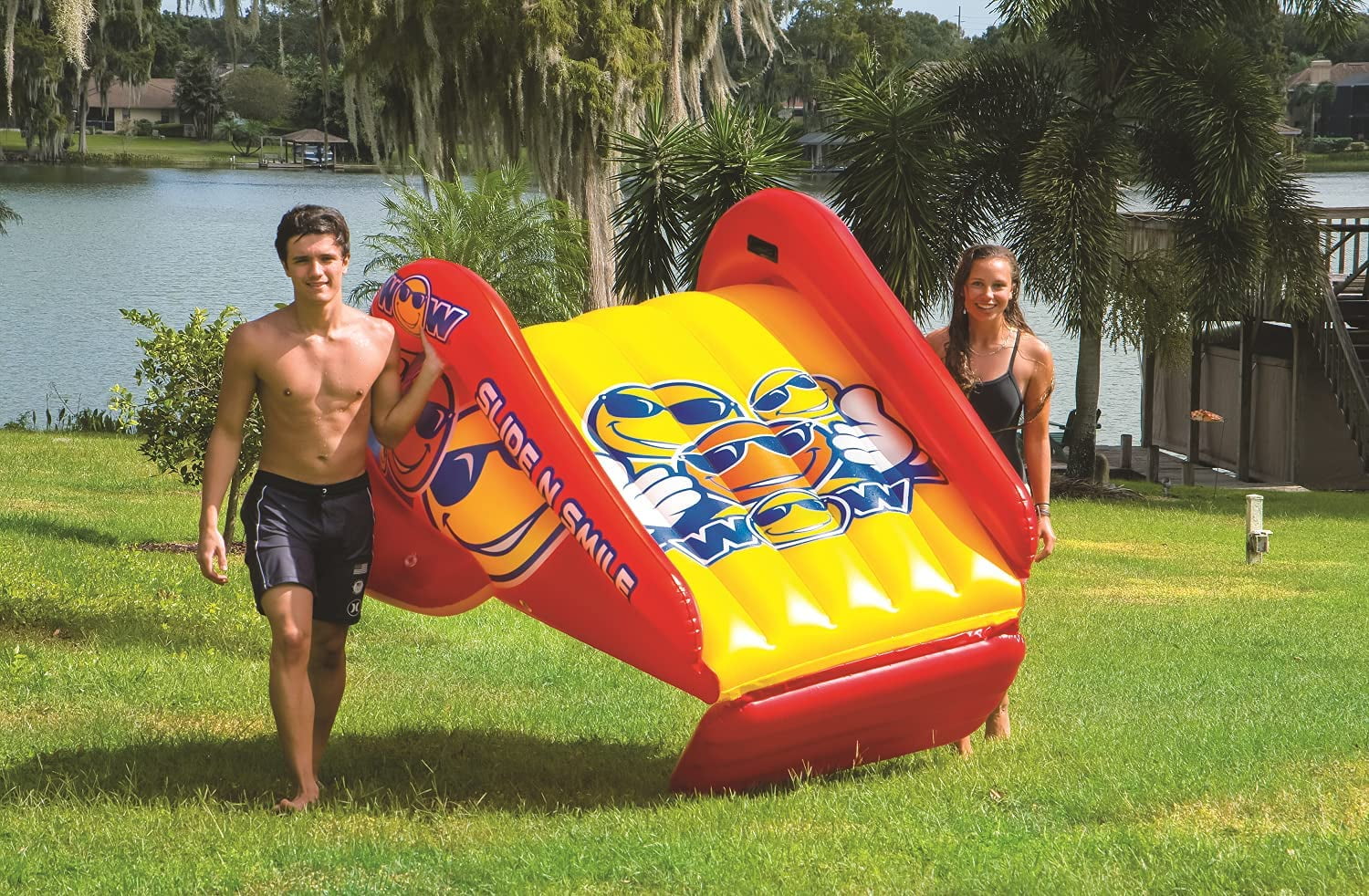 WOW Sports Slide N Smile Inflatable Pool Slide with Sprinklers for Kids and Adults - Womvr
