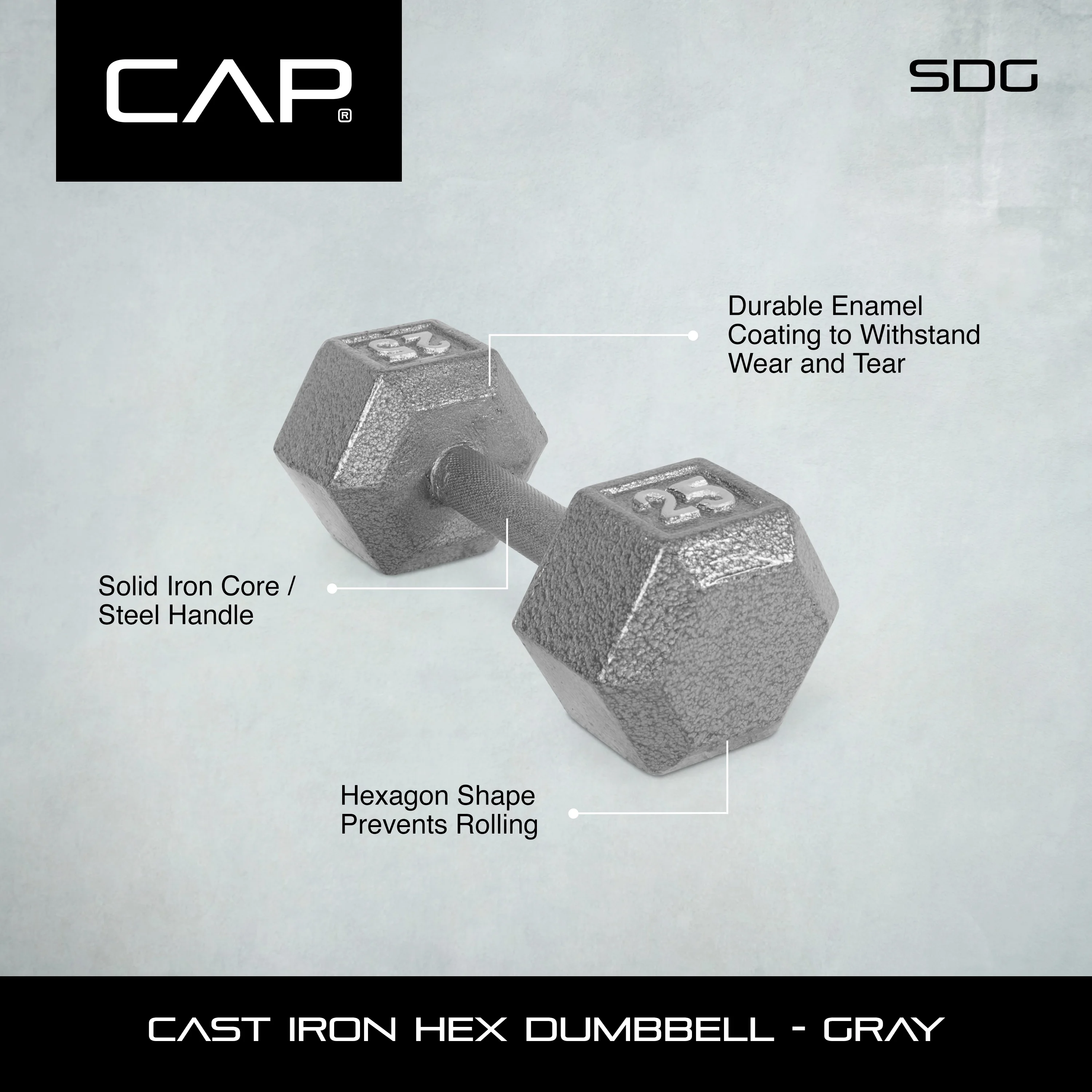 CAP Barbell 15lb Cast Iron Hex Dumbbell, Single - Womvr