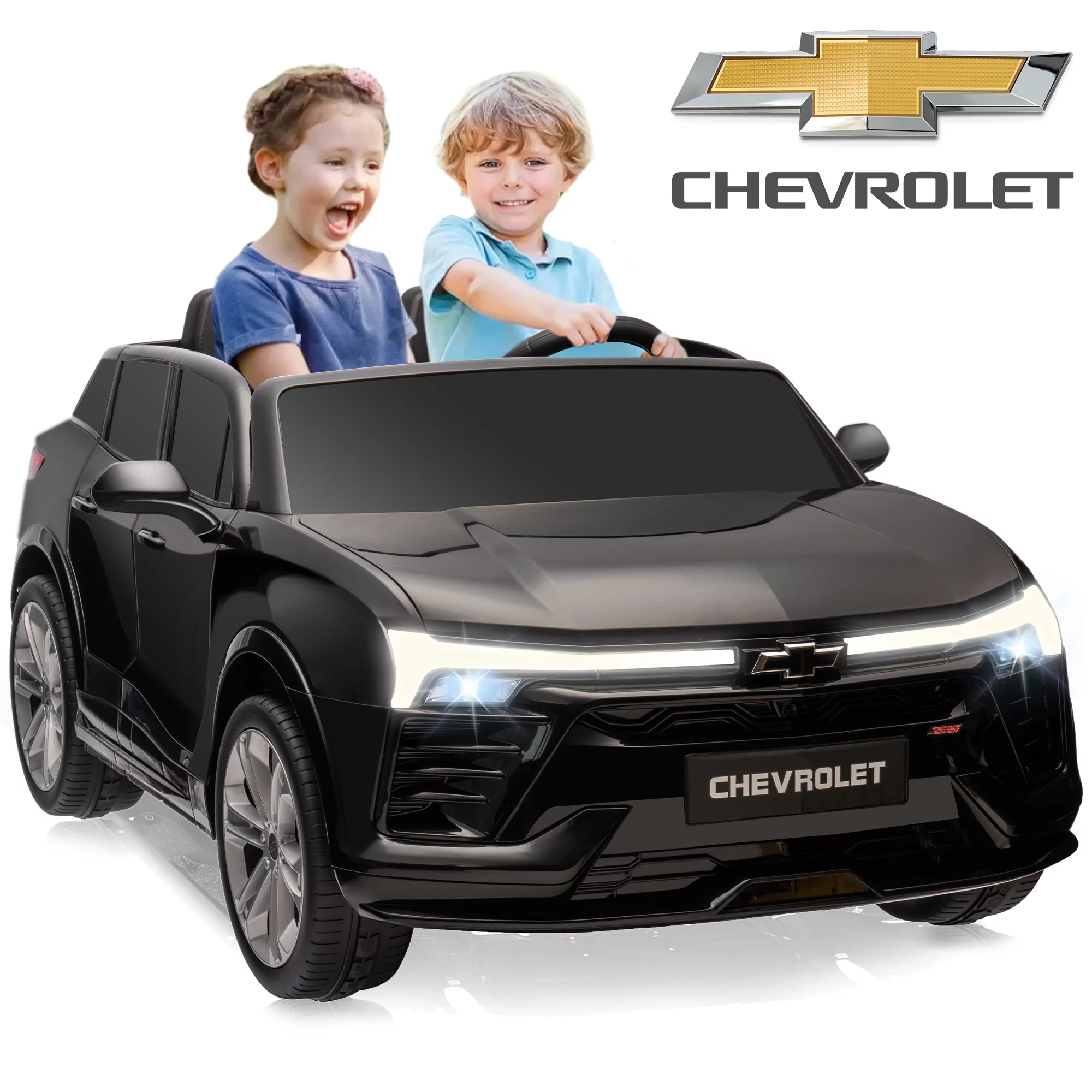 24V Kids Ride on Car, Licensed Chevrolet Blazer EV SS 2 Seater Ride on Toy Truck with Remote, Electric Cars for Kids Boys Girls, LED Lights,MP3 Music, Bluetooth Black - Womvr