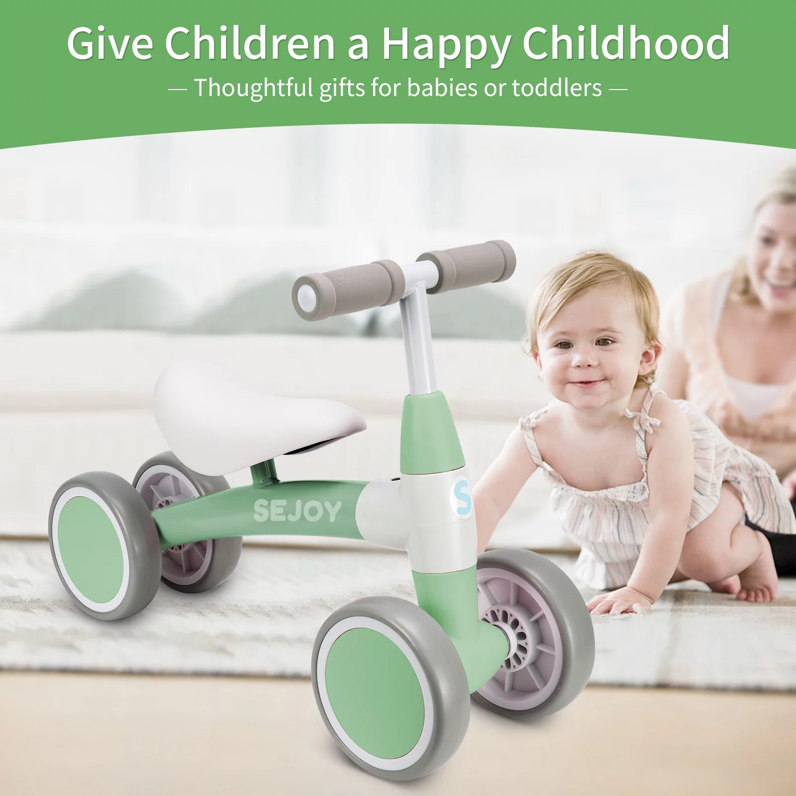 Sejoy Baby Balance Bike Children Walker for 1-3 Years Old Boys Girls 12-36 Months Kids Toddler First Bike 4 Wheels Riding Toys,First Birthday Gifts - Womvr