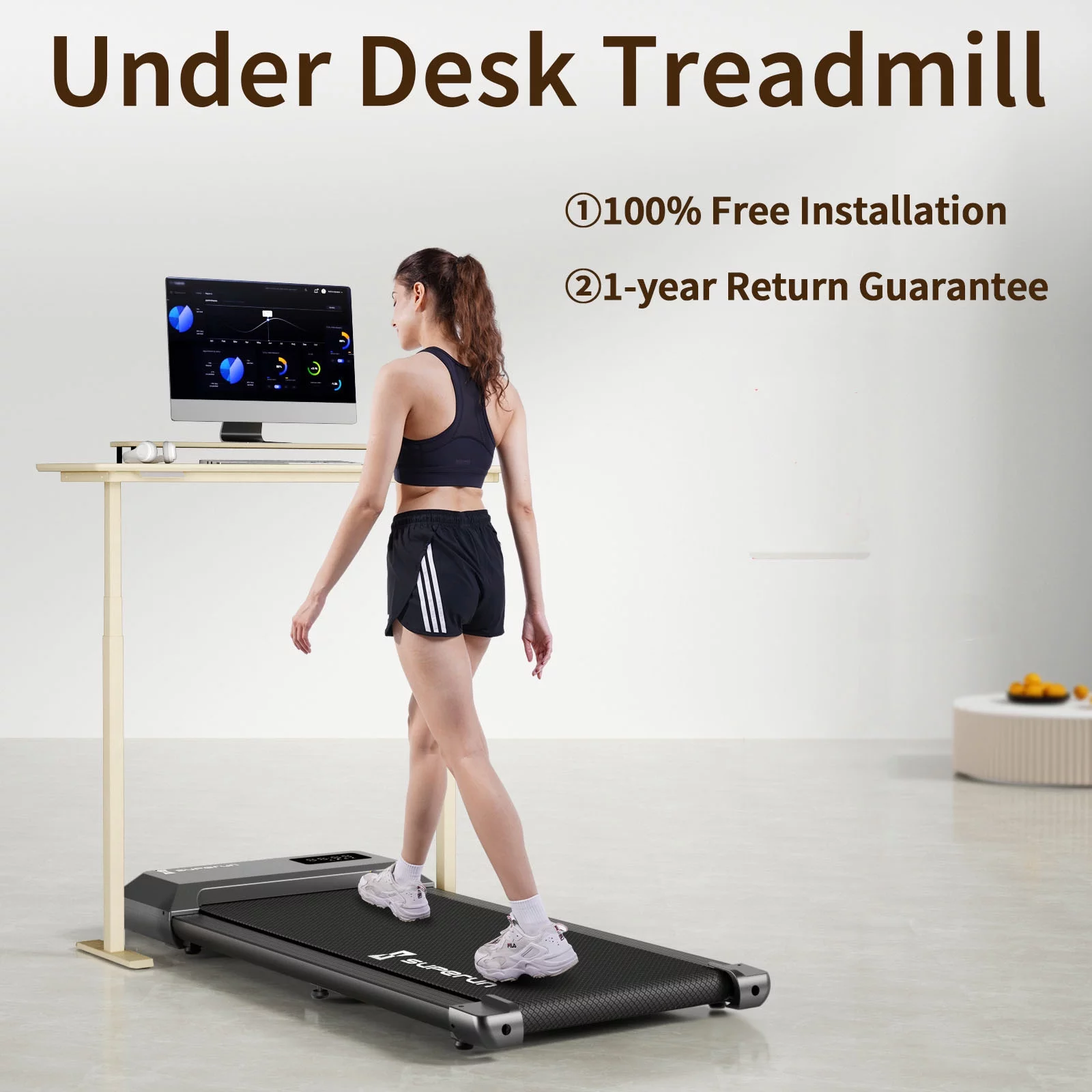 Superun 2.5Hp Walking Pad, 35.5*15.5 Walking Area 2 in 1 Under Desk Treadmill,300lb Walking Treadmill with Remote Control and LED Display, Quiet, Compact & Small Treadmill for Home & Office (White) - Womvr