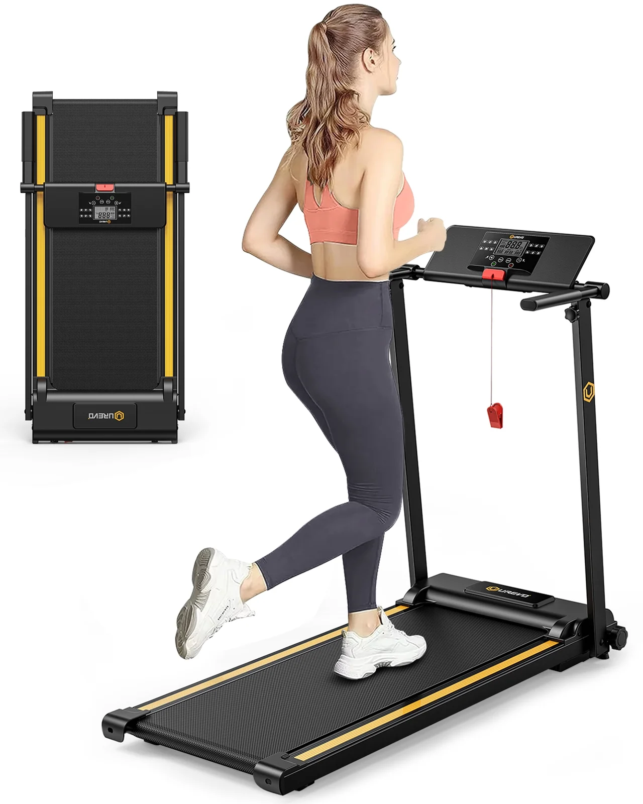 UREVO Folding Treadmill, 2.25HP Portable Mini Treadmills for Home Office, Compact Threadmill with 12 HIIT Modes, LCD Display, 265 lbs Capacity - Womvr