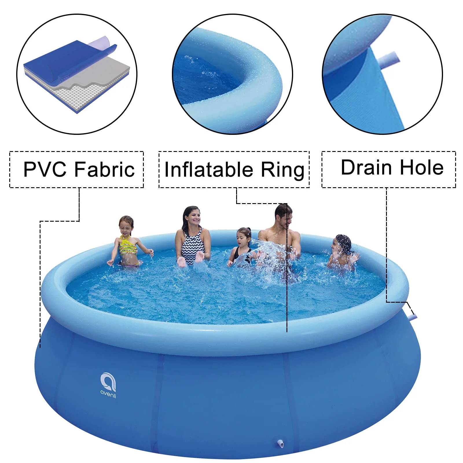Honeydrill Above Ground Swimming Pools, Inflatable Top Ring Round Pool, Blue (10 ft x 30 in) - Womvr