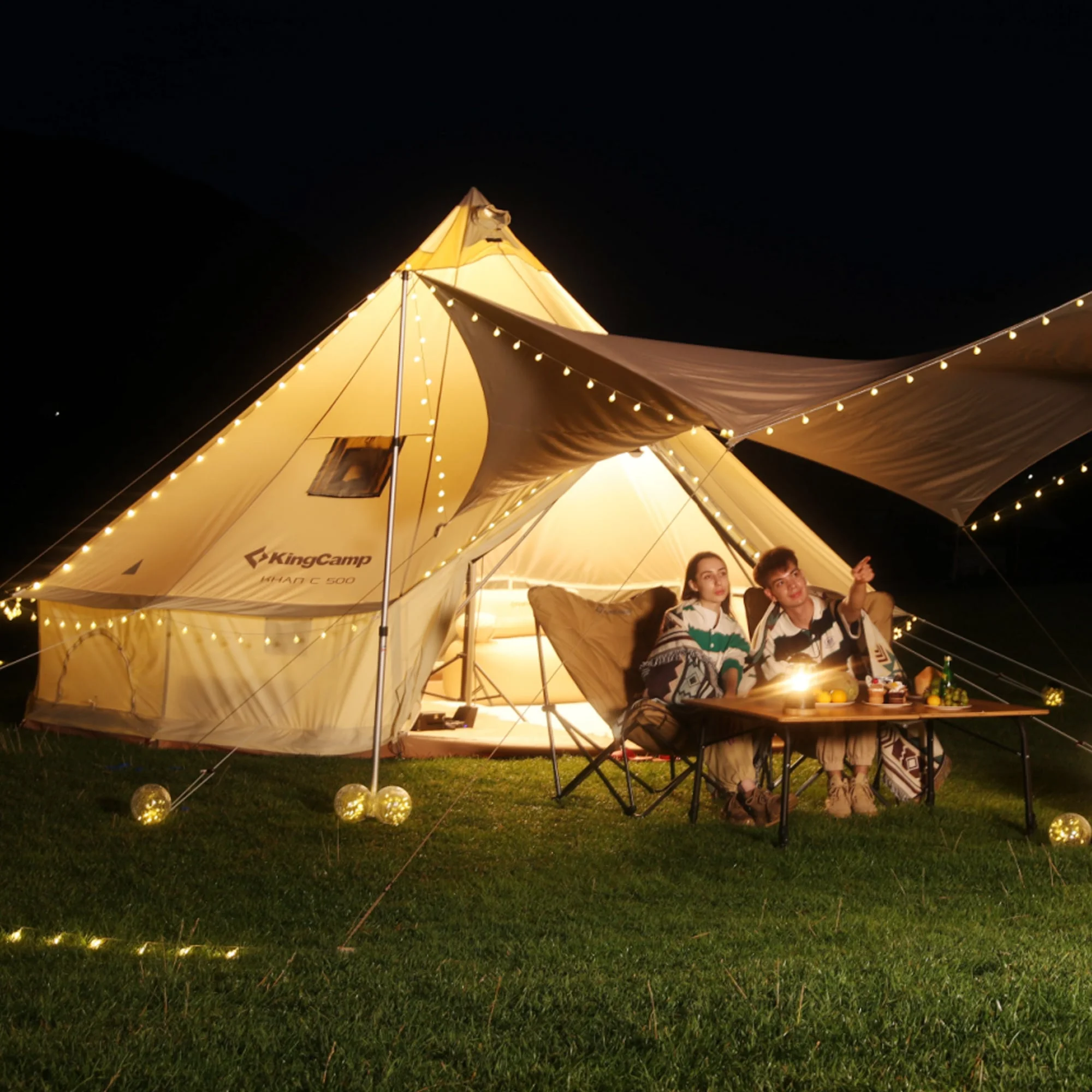 KingCamp Khan Canvas Bell Tent for Camping, 4 Seasons 16.4FT Canvas Yurt Tent with Stove Jack Hole, 8-People Luxury Glamping Tent for Family Camping Outdoor Hunting Party, White - Womvr