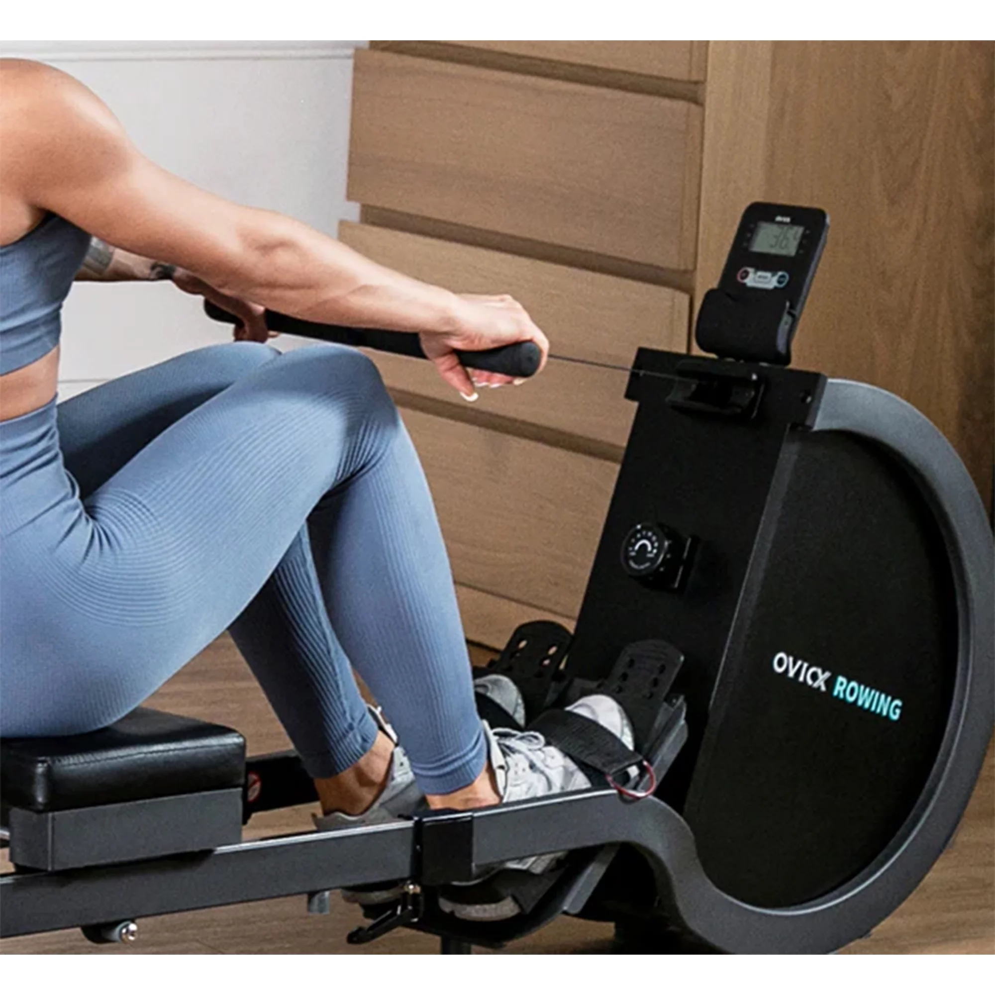 OVICX R100 Foldable Home Rower w/ Adjustable Foot Plate & Extra Long Track - Womvr