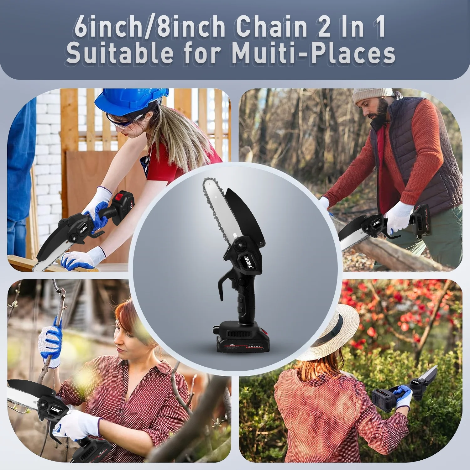 Cordless Chainsaw ,HDJ Mini Chiansaw with 6 Inch / 8 Inch Chians,Portable Handheld Electric Chainsaw for Household & Garden - Womvr