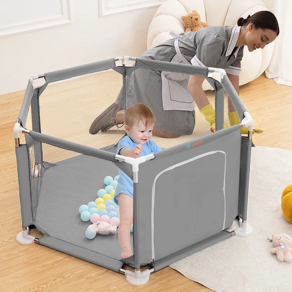 Baby Playpen, Travel Baby Playards, Baby Play Yard, 6Panels Portable Infant Play Game Area,Blue - Womvr