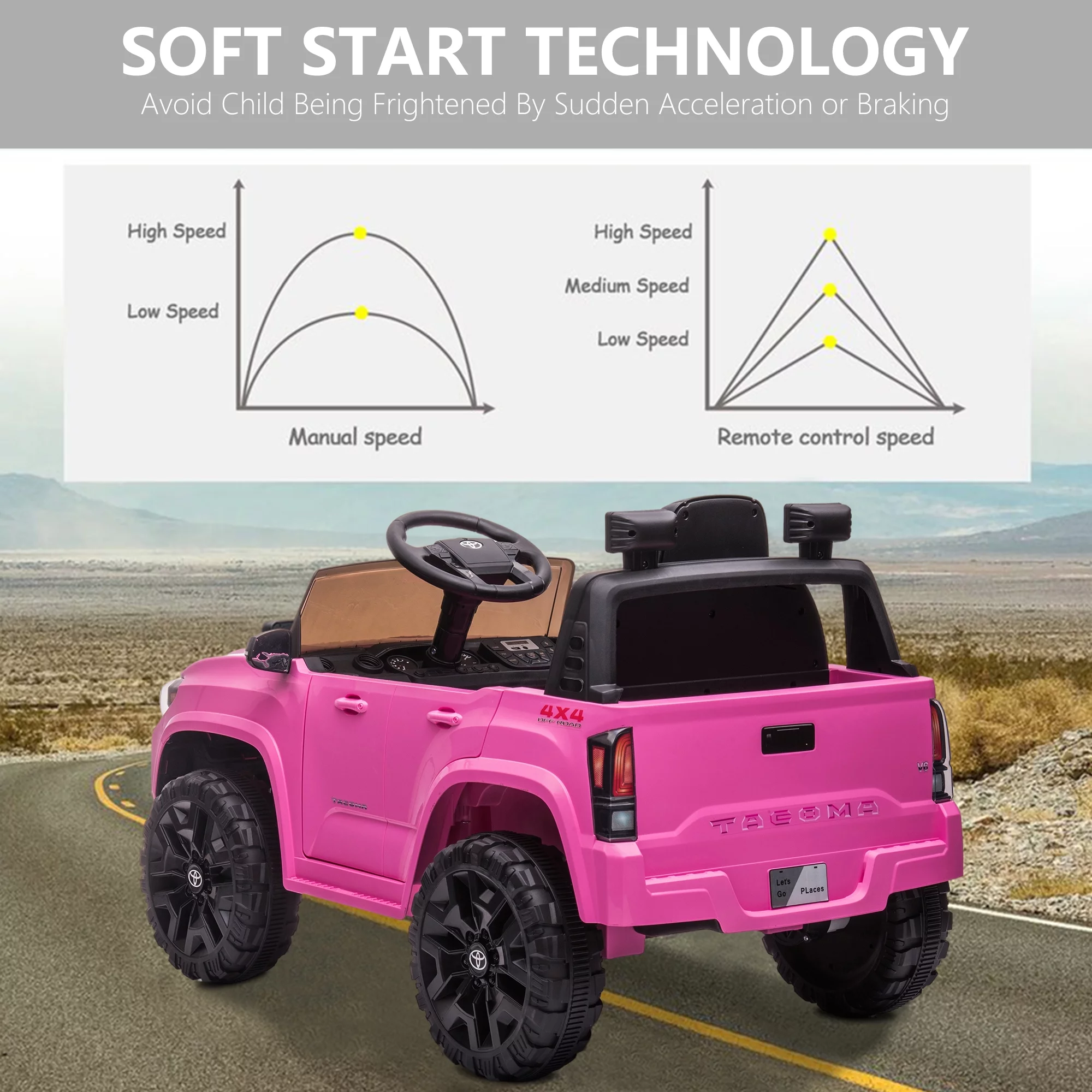 Licensed Toyota Tacoma Electric Ride on Vehicle for Kids, 12V Powered Ride on Car Toys with Remote Control, LED Lights, MP3 Player, Gray - Womvr