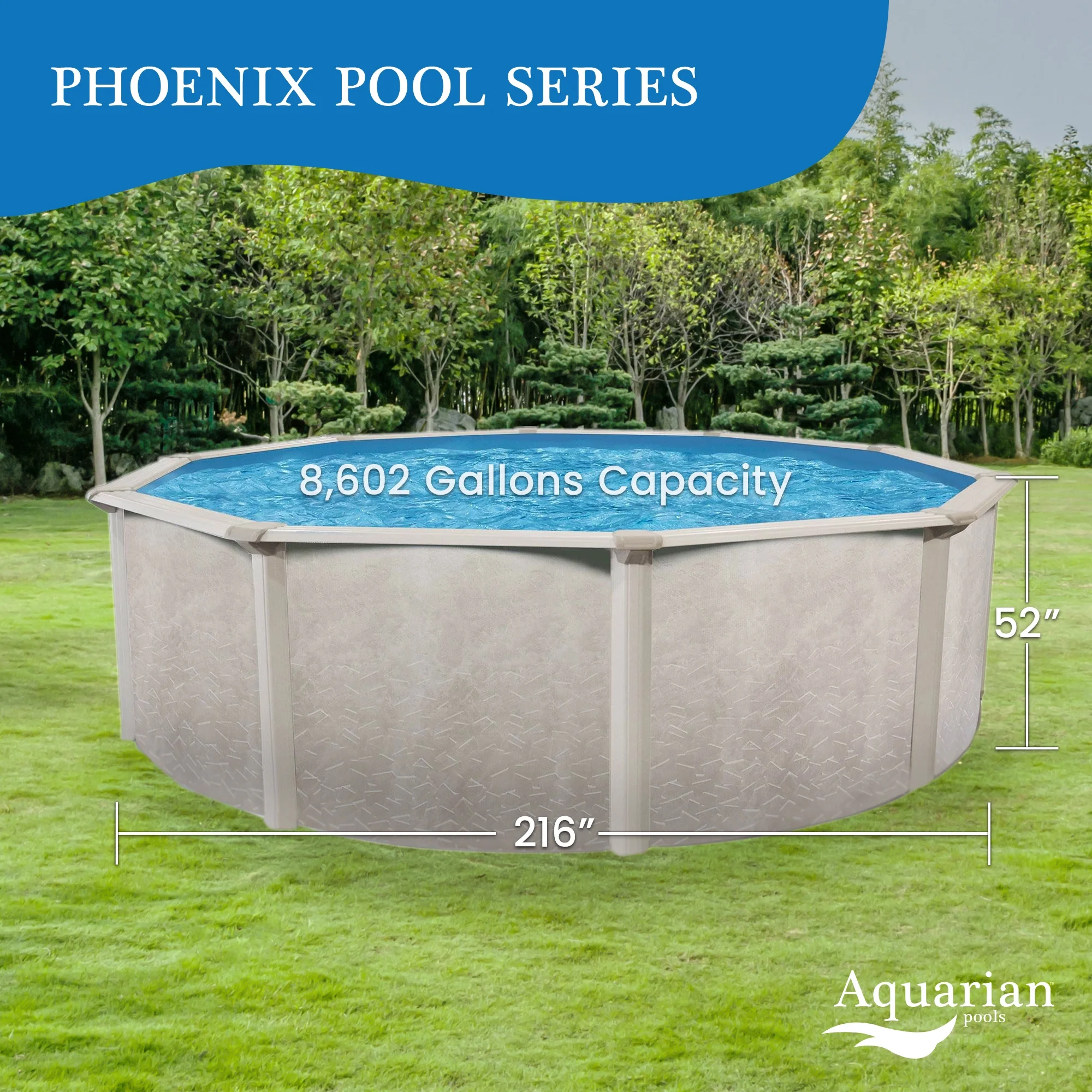 Aquarian Phoenix 15 Foot x 52 Inch Steel Frame Above Ground Swimming Pool - Womvr