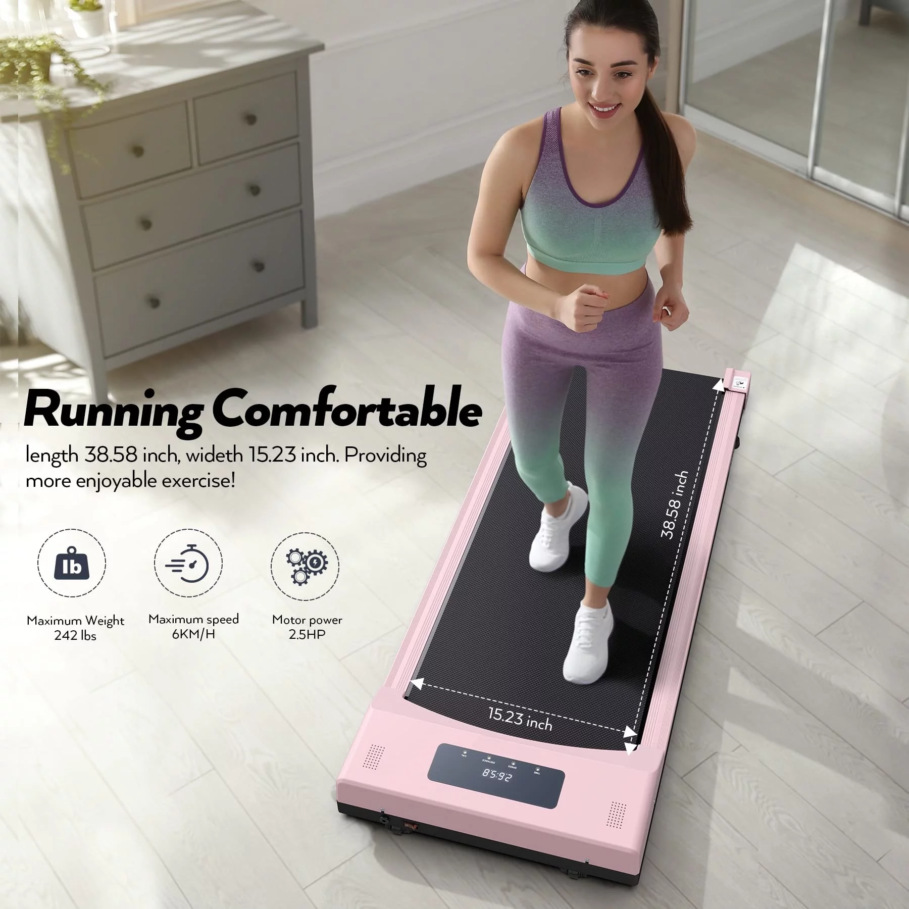 Under Desk Treadmill Portable with Remote Control, LED Dispaly Exercise Treadmill for Home, Walking Pad Electric Treadmills Quiet for Home Office, White - Womvr
