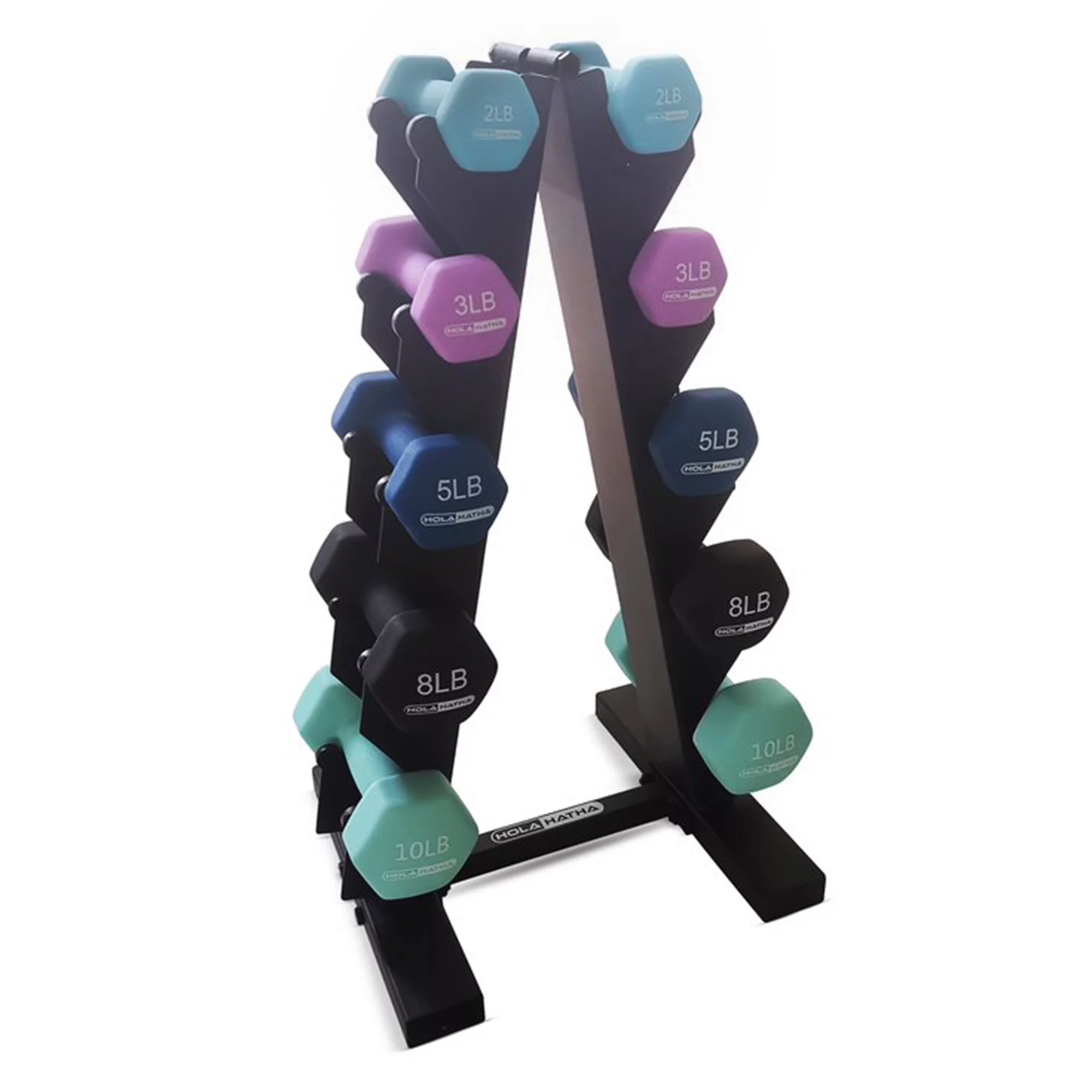 HolaHatha 2, 3, 5, 8, & 10 Lb Neoprene Dumbbell Weight Set w/ Rack, Pastel - Womvr