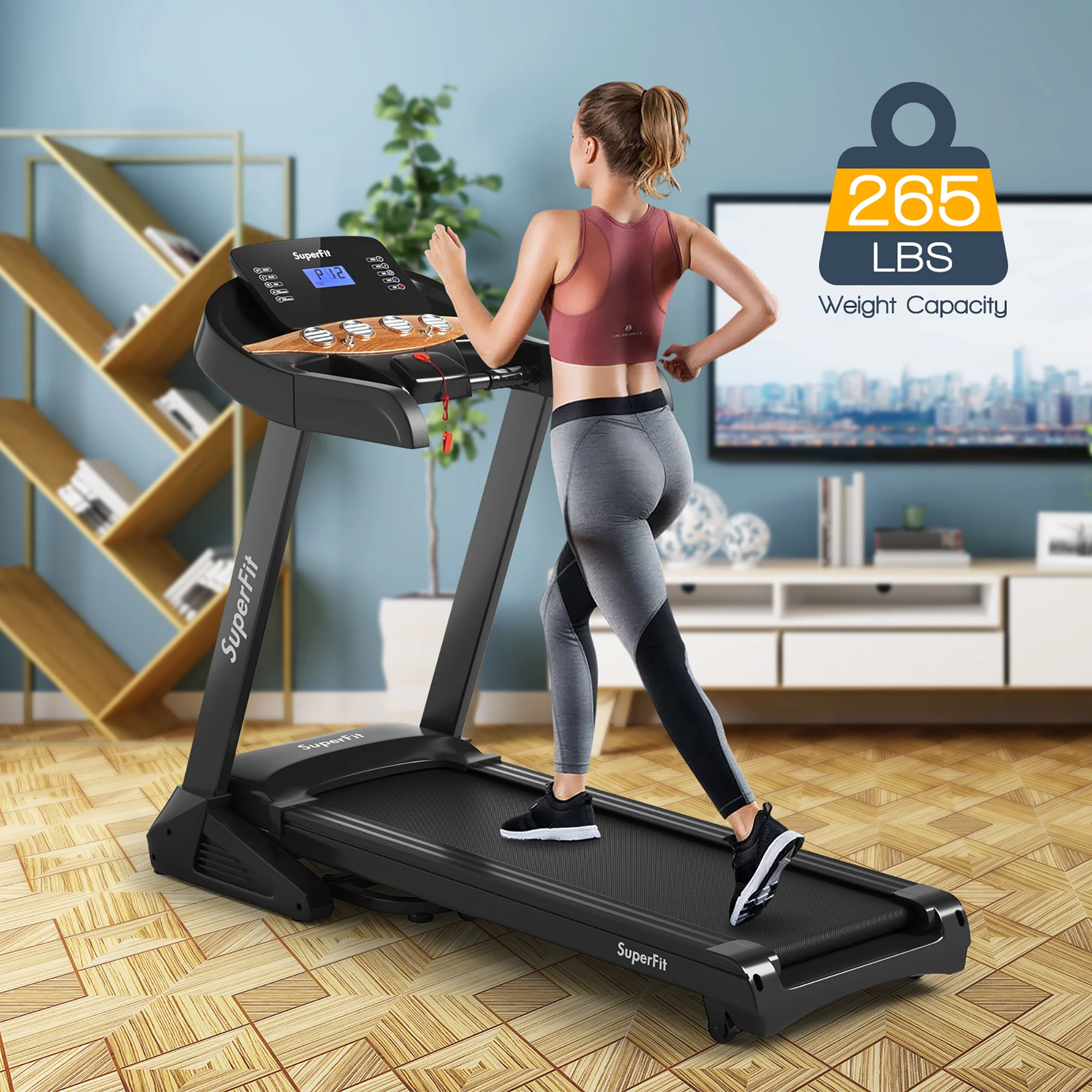 Superfit 3.75HP Electric Folding Treadmill W/Auto Incline 12 Program APP Control - Womvr