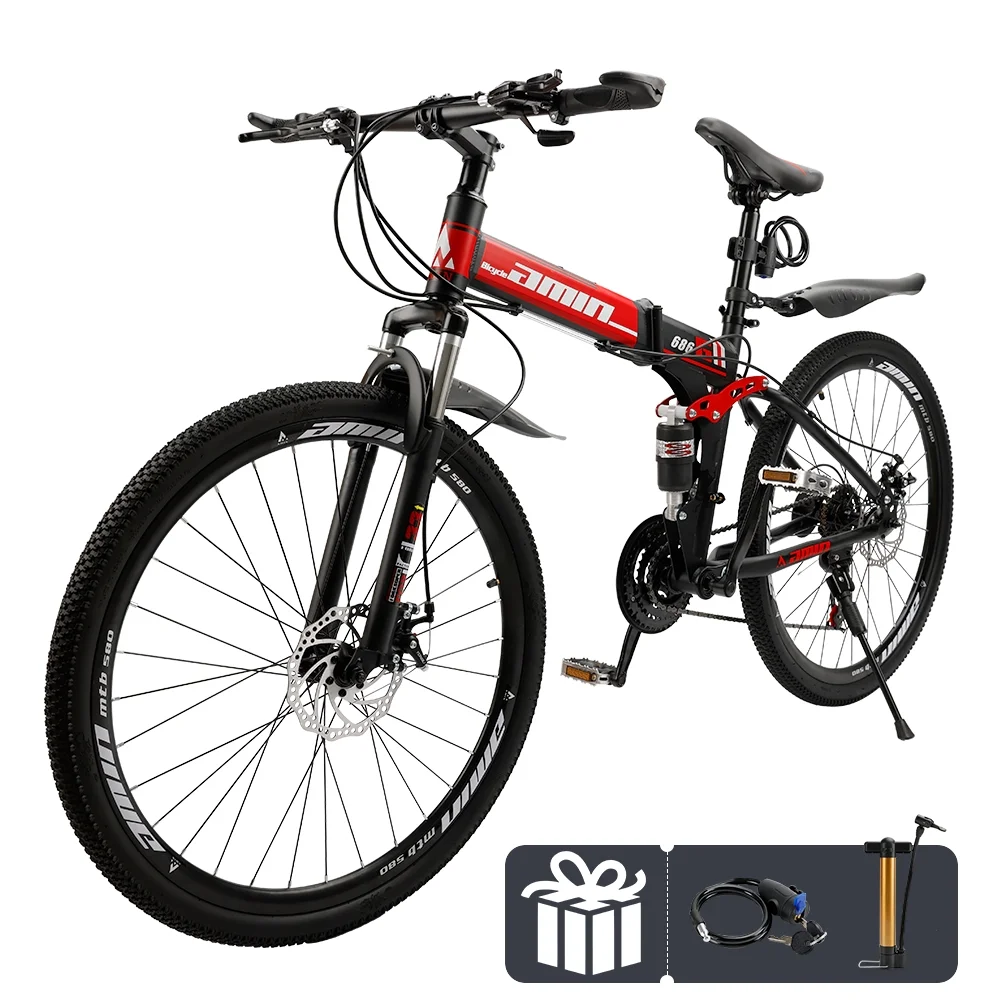 ARTUDATECH Full Suspension Mens Mountain Bike, Shimano 21 Speed, 26 Inch Wheel, Dual Disc Brake Bike for Men Womens Adult Bicycle - Womvr