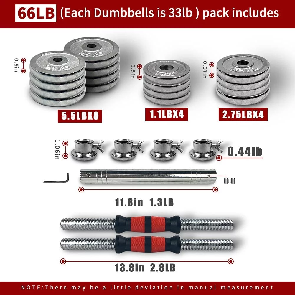 Adjustable Dumbbell Set Home Gym Cast Iron Barbell Sets with Carry Box 44lbs 66lbs 110lbs Office Bedroom Workout Dumbbells for Men and Women - Womvr
