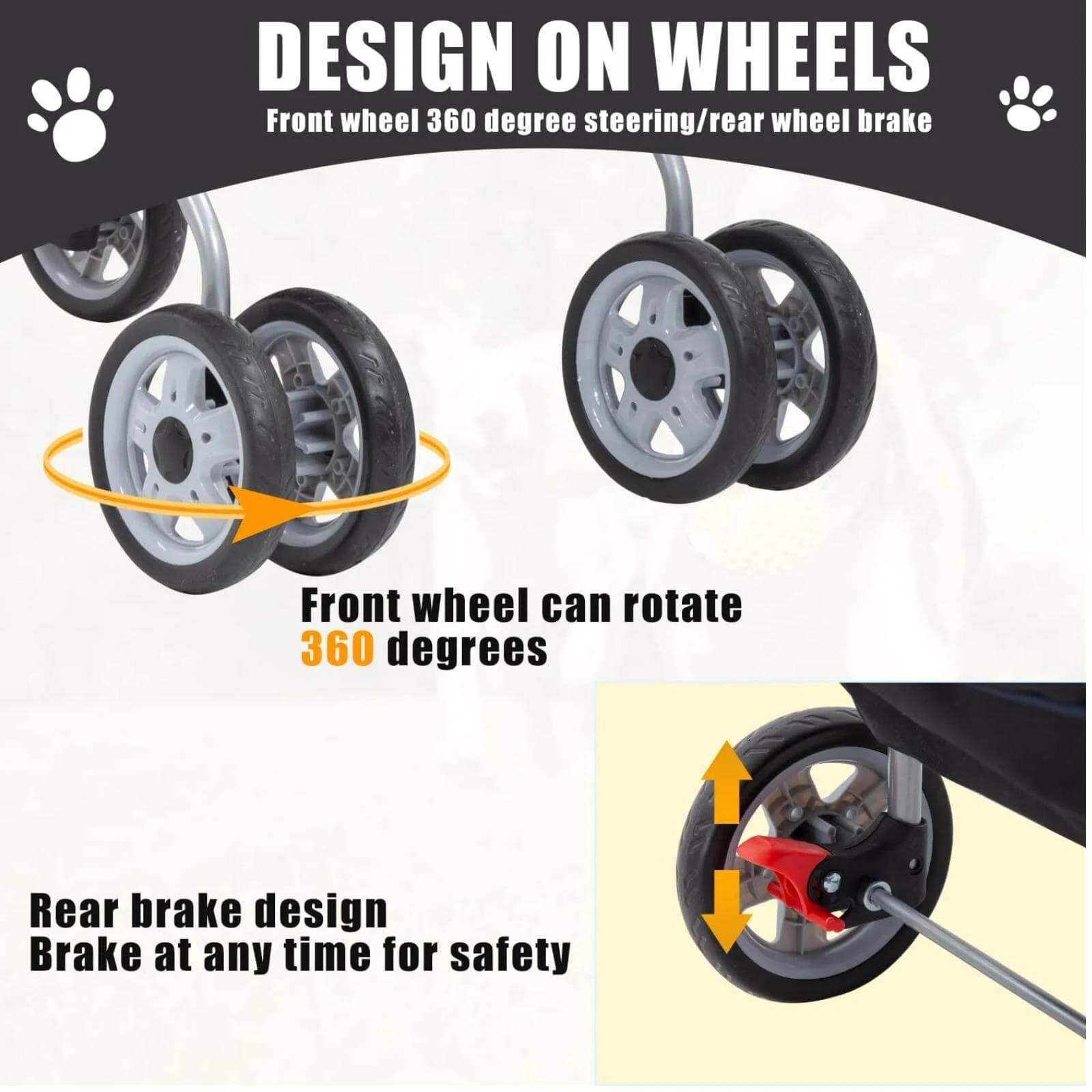 4 Wheels Pet Stroller Foldable Dog Stroller Cat Stroller with Storage Basket & Removable Liner, Travel Lite Foldable Carrier Strolling Cart for Dogs Cats, Black - Womvr