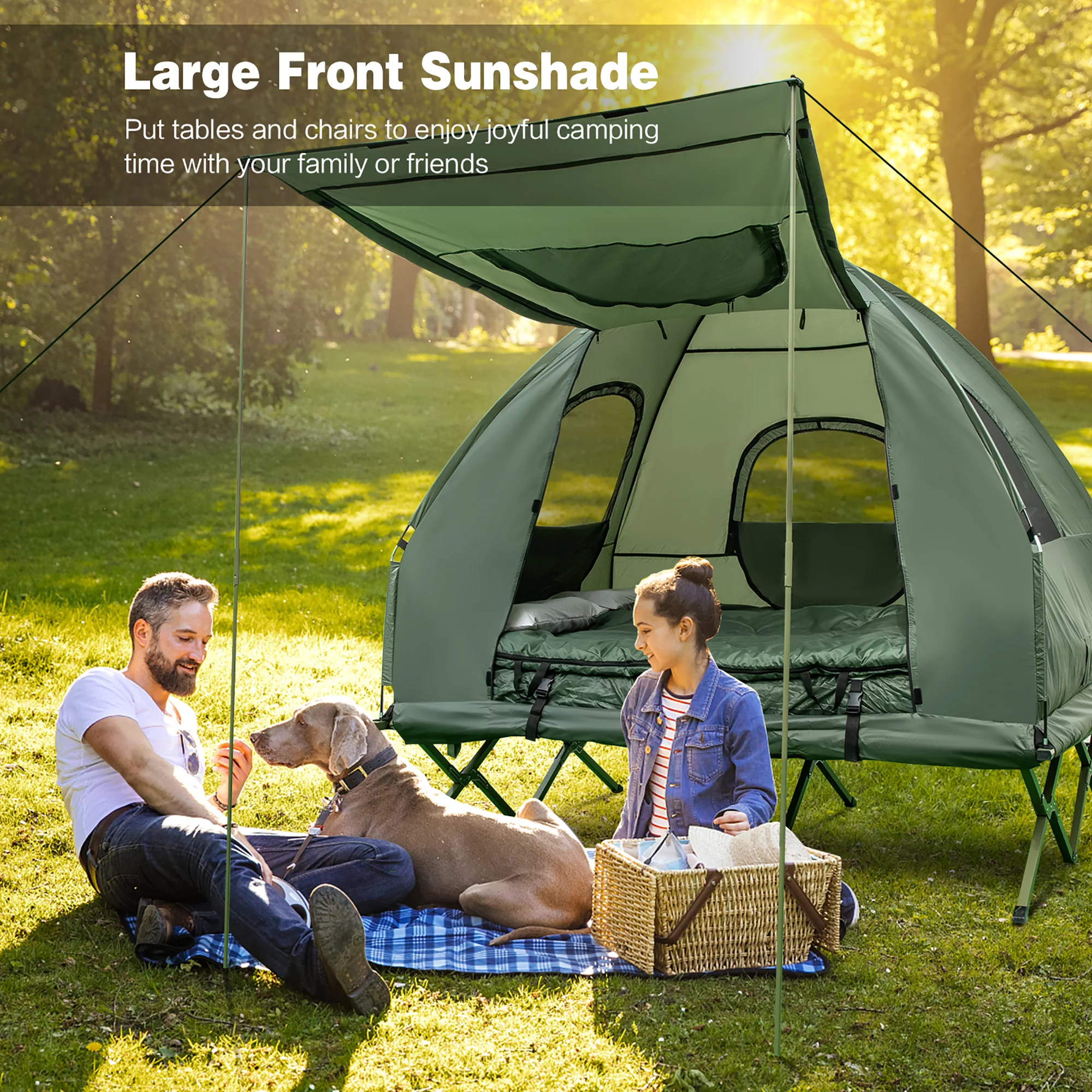 Gymax 2-Person Compact Portable Pop-Up Tent/Camping Cot w/ Air Mattress & Sleeping Bag - Womvr