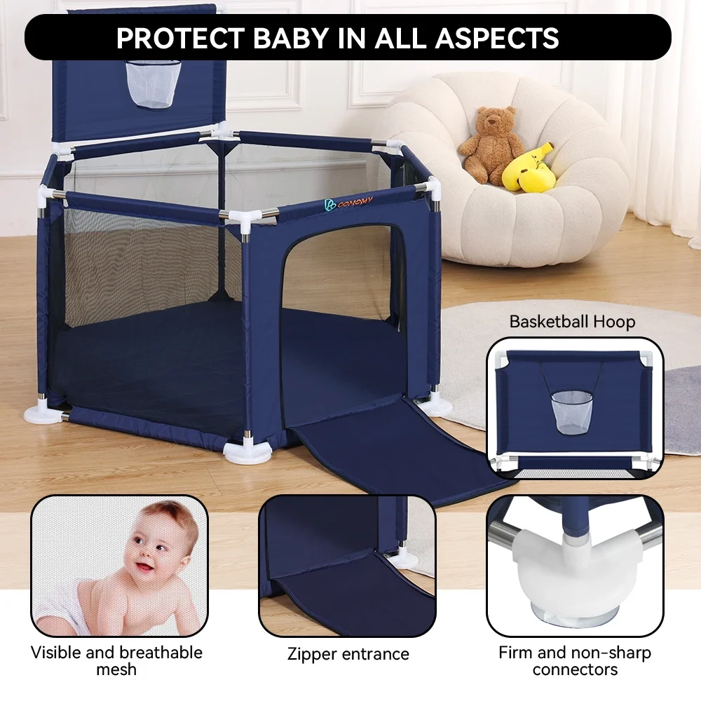 Baby Playpen, Baby Play Yard, Baby Fences Christmas Gifts Space Saving Baby Bodyguard, Blue - Womvr