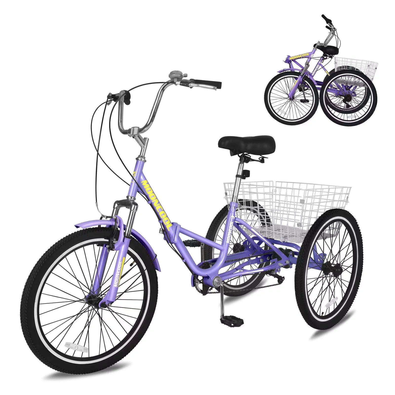 MOPHOTO 20/24/26 inch Wheels 7 Speed Adult Tricycle Adult Seat Adjustable with Low-Step Through Frame, Cruiser Trike for Women Men Support 350 bls with Big Basket for Shopping, Exercise - Womvr