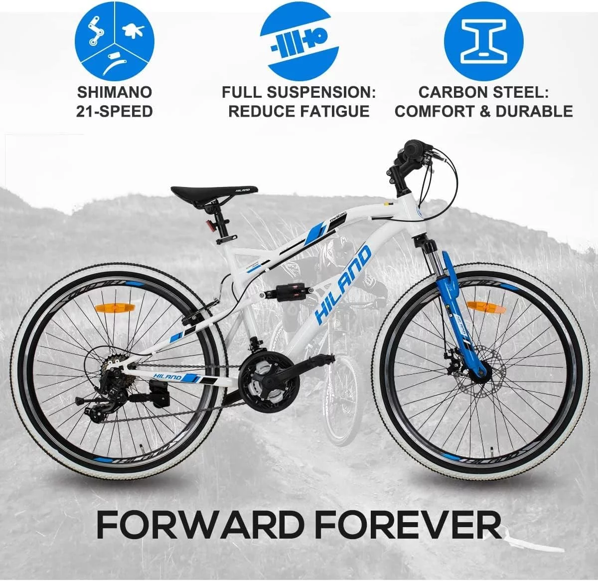 Hiland 26 Inch Mountain Bike,Full-Suspension 21 Speeds Drivetrain with Disc-Brake MTB Bicycle,for Men Mens Women Bike - Womvr