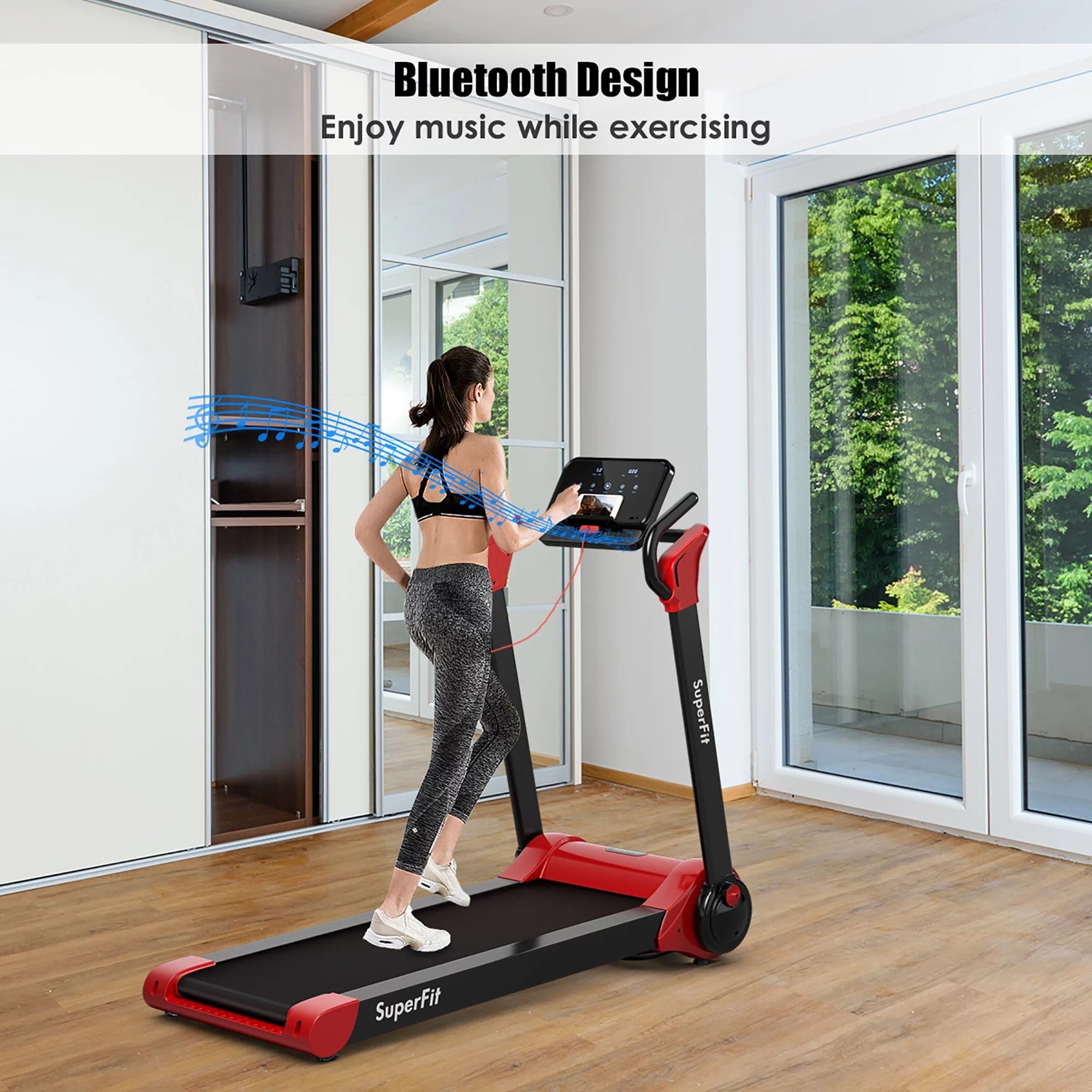 Superfit 2.25HP Folding Electric Motorized Treadmill With Speaker Red - Womvr
