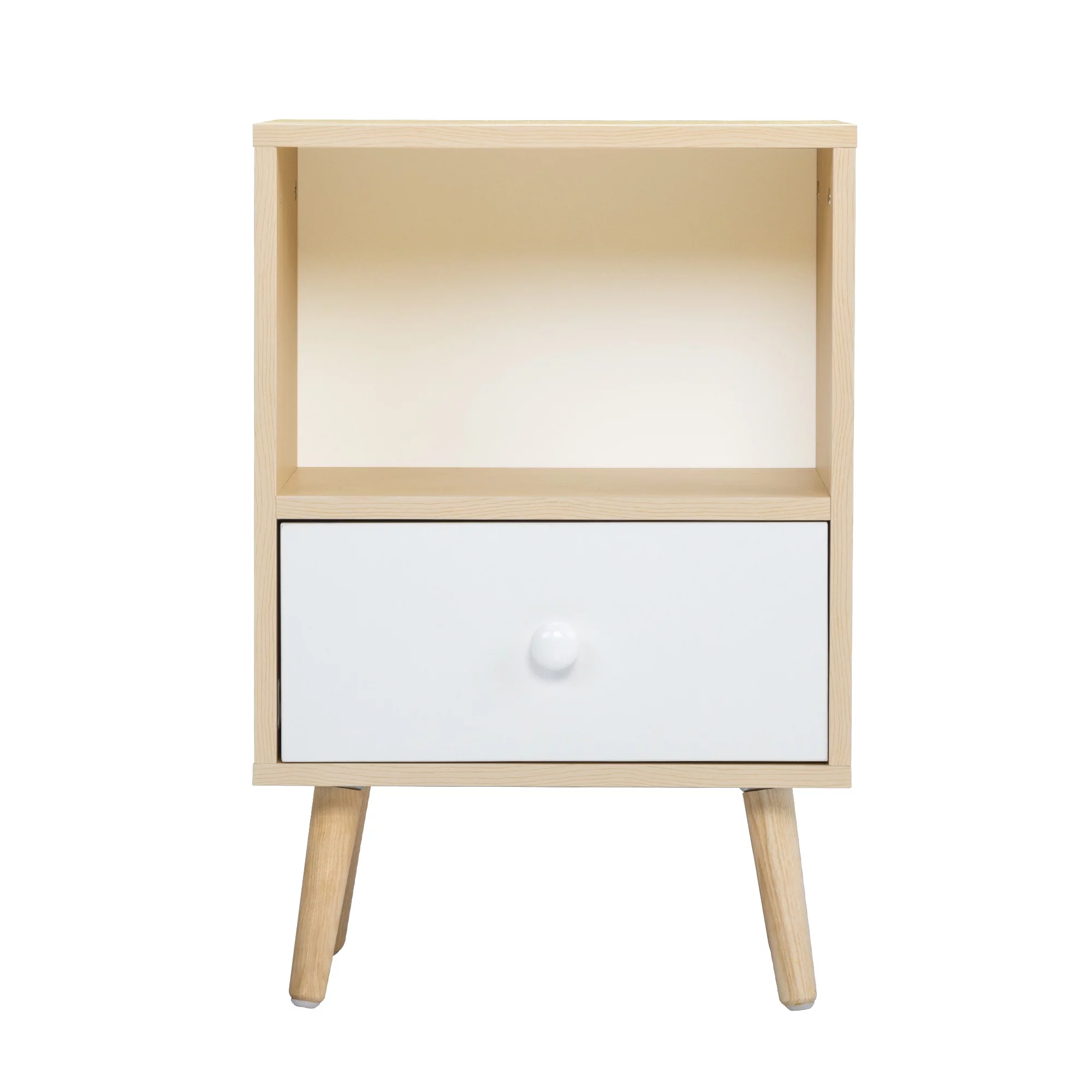 JAXPETY Nightstands Set of 2, Night Stand with 1 Drawer and Open Shelf Storage, End Table, Side Table, for Bedroom, Living Room, Natural Wood & White - Womvr