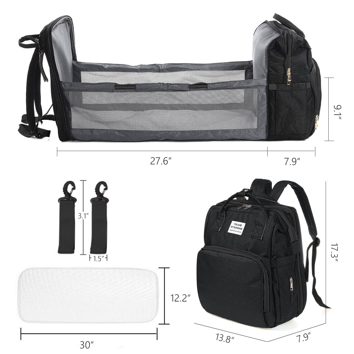 Diaper Bag Backpack,Multifunction 3 in 1 Waterproof Travel Back Pack,Baby Changing Bags with Changing Pad, Stroller Straps, Unisex, Green - Womvr