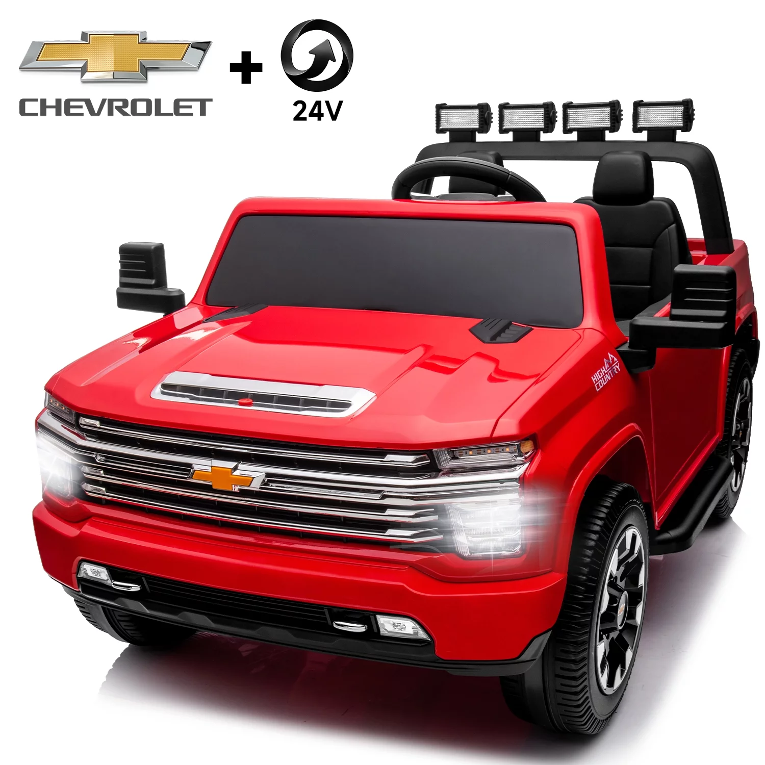 Track 7 24V Ride on Car, Licensed Silverado HD 2 Seater Electric Car for Boys Girls Age 3+, 24V Ride on Truck w/Remote Control, Music, ABC, Pink - Womvr