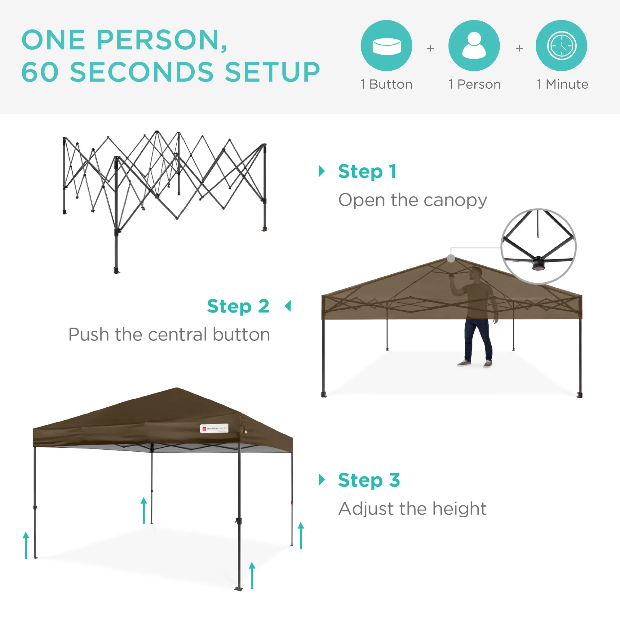 Best Choice Products 10x10ft Easy Setup Pop Up Canopy w/ 1-Button Setup, Wheeled Case, 4 Weight Bags - Cerulean - Womvr