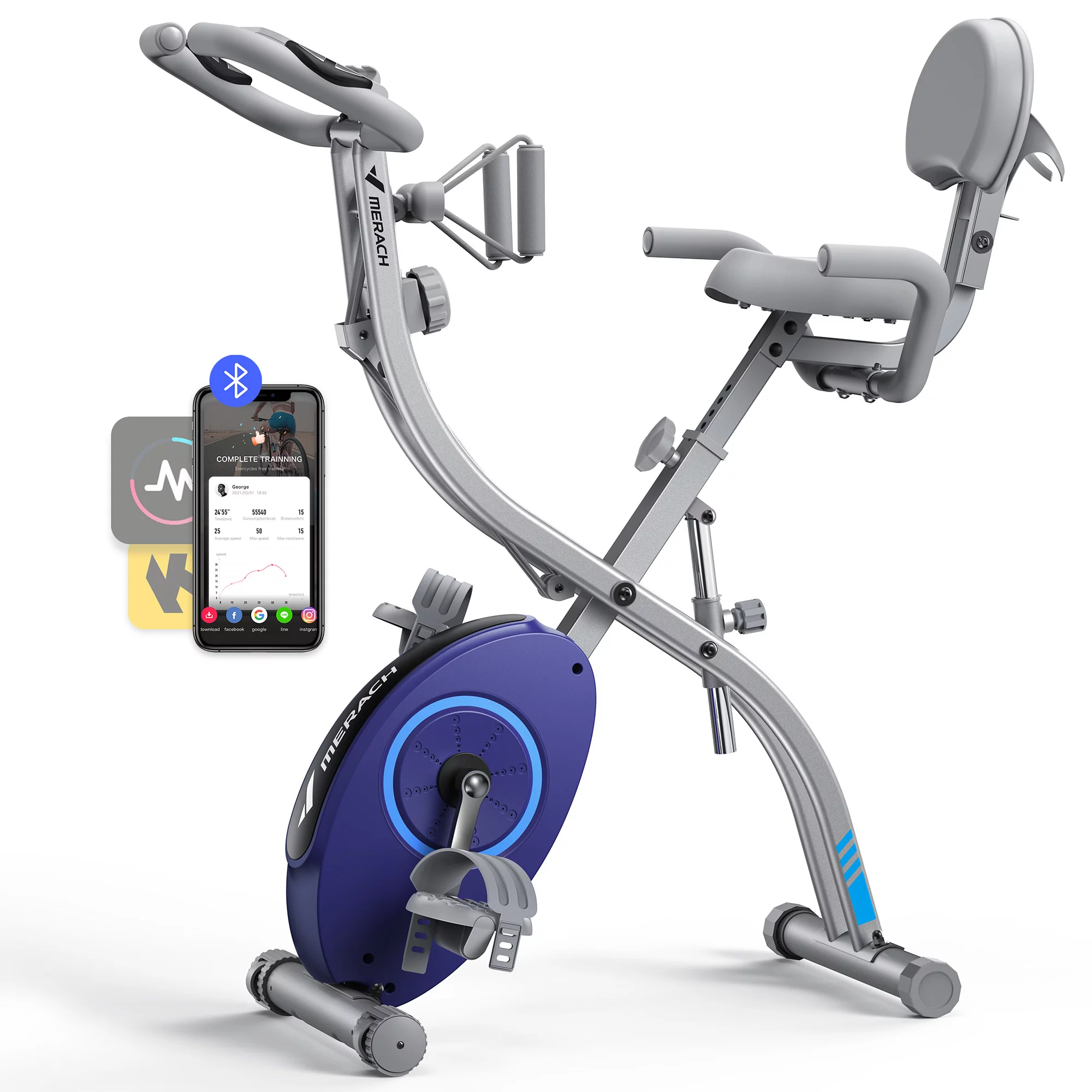 MERACH Folding Exercise Bike Magnetic Upright Bike with 16 Levels of Resistance For Home S15 - Womvr