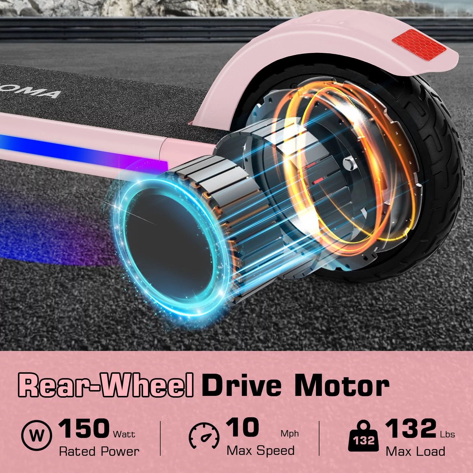 Caroma Kids Electric Scooter, 6+ Boys and Girls Safe Kick Scooter, Adjustable Speed and Handlebar - Womvr