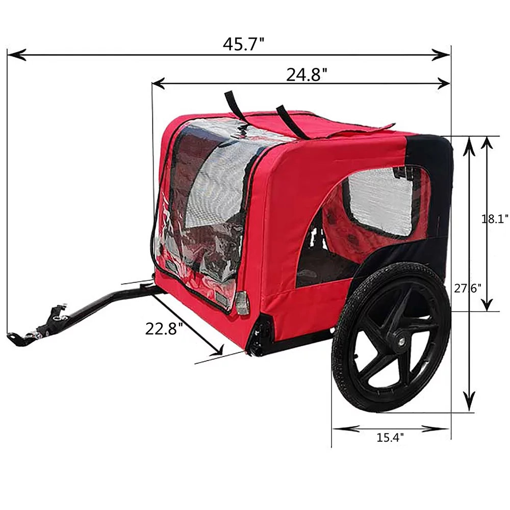 CJC Bike Pet Trailer for Small and Large Dogs - Folding Frame Carrier - Easy to Connect and Disconnect to Bikes - Adjustable - Red - Womvr