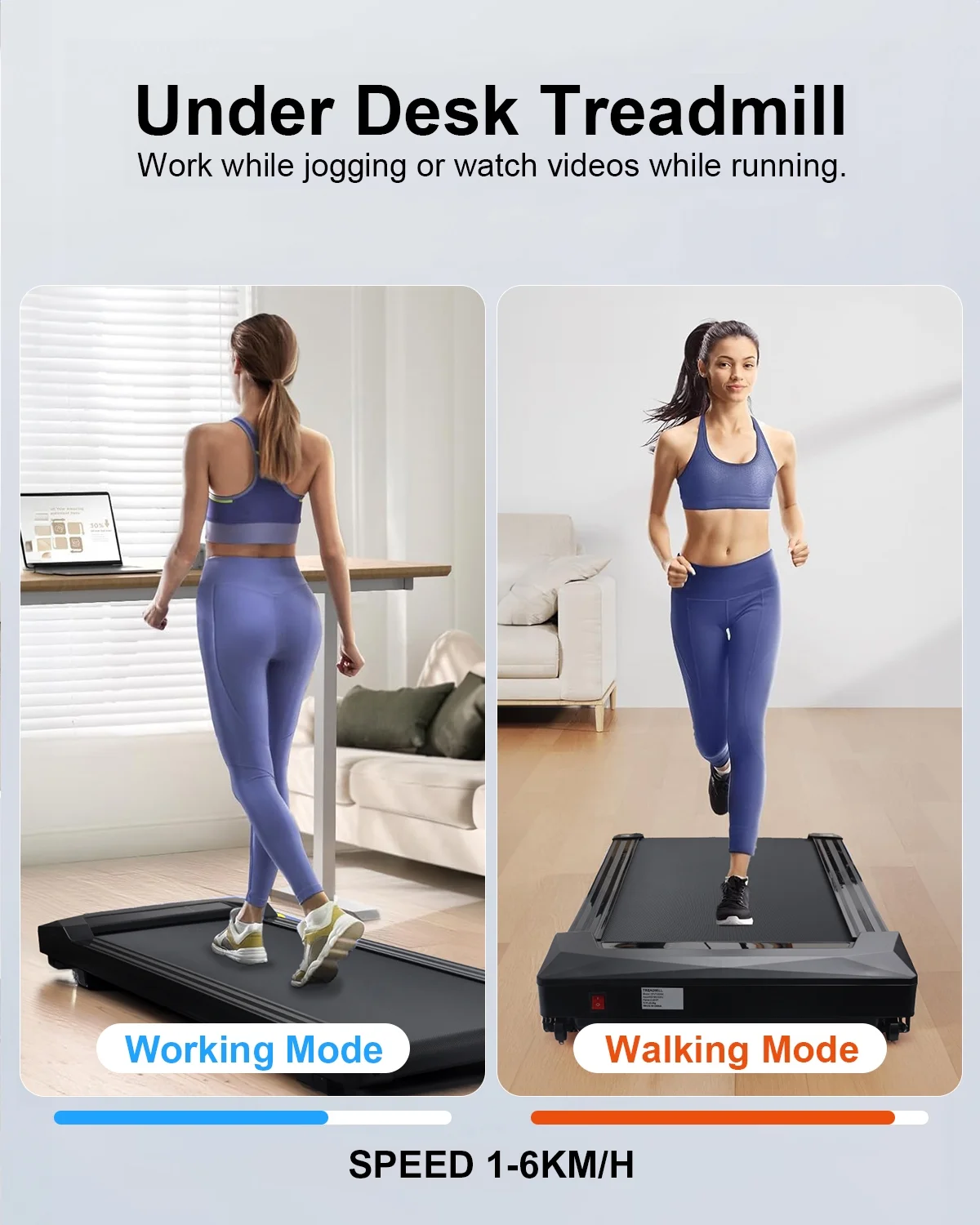 UPGO 2.25HP Walking Pad Under Desk Treadmill with 330 lbs Weight Capacity Walking Jogging Machine with Remote Control and LED for Home/Office - Womvr