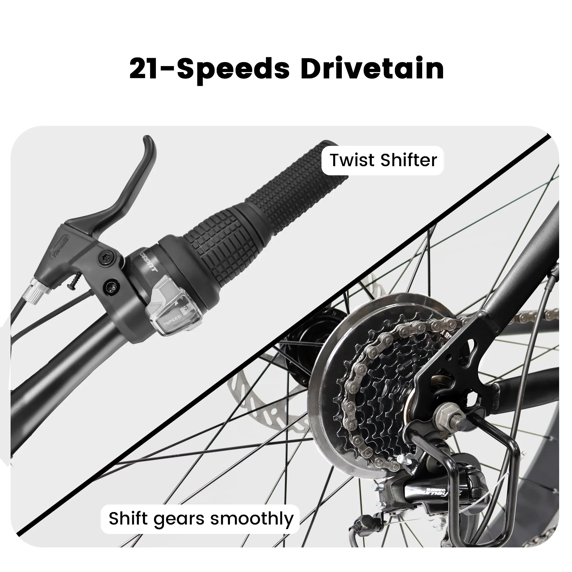 CHAMPIERRE 26 inch Mountain Bike for Adult Fat Tires, Shimano 21 Speeds, Dual Disc Brake Thumb Shifter, Black - Womvr