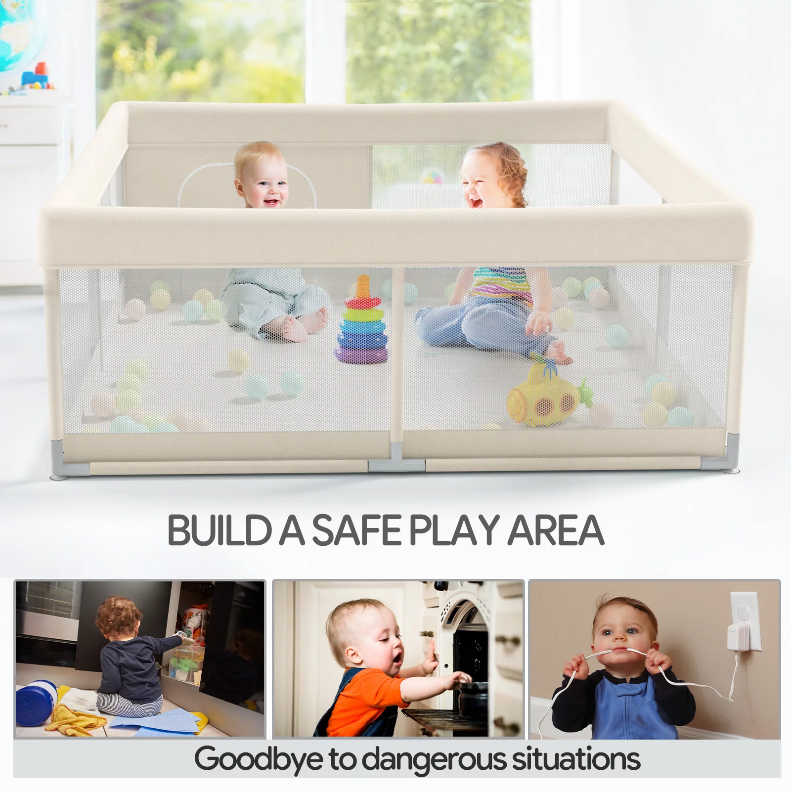 Pkinoicy 47x47inch Play Pen with Mat for Babies and Toddlers, Playpen with Mat, Baby Playpen with Mat, mall Baby Playpen with Mat - Womvr