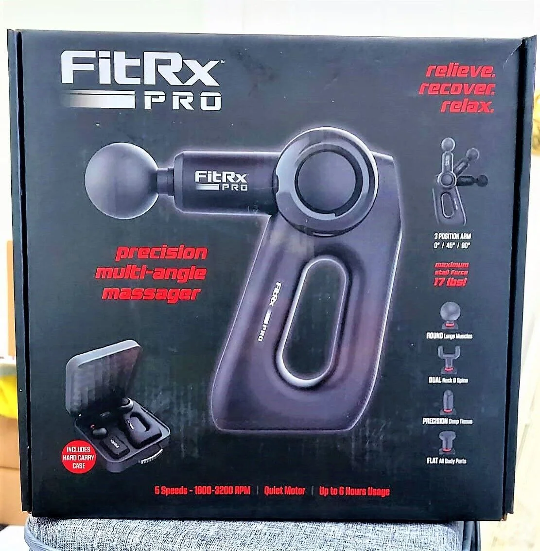 FitRx Pro Neck and Back Massager, Handheld Percussion Massage Gun with Multiple Angles, Speeds and Attachments - Womvr