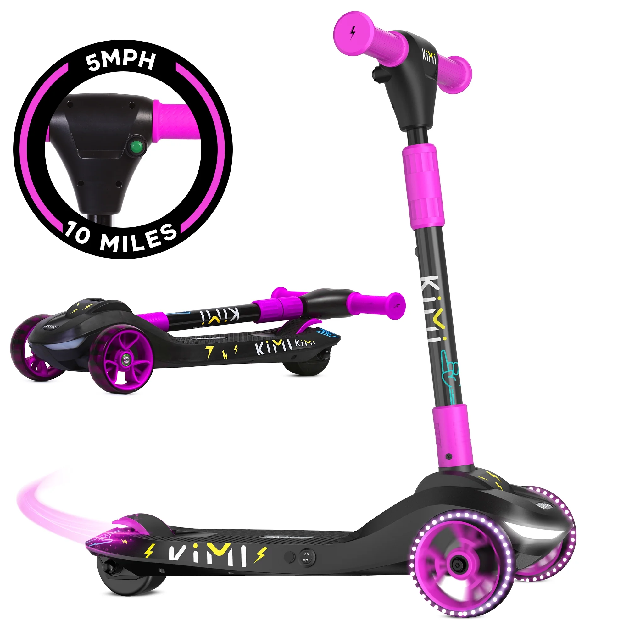 Kimi Kids 3-Wheel Electric Scooter, Ages 2-9, 5Mph, Lights, 10 Miles Range - Womvr